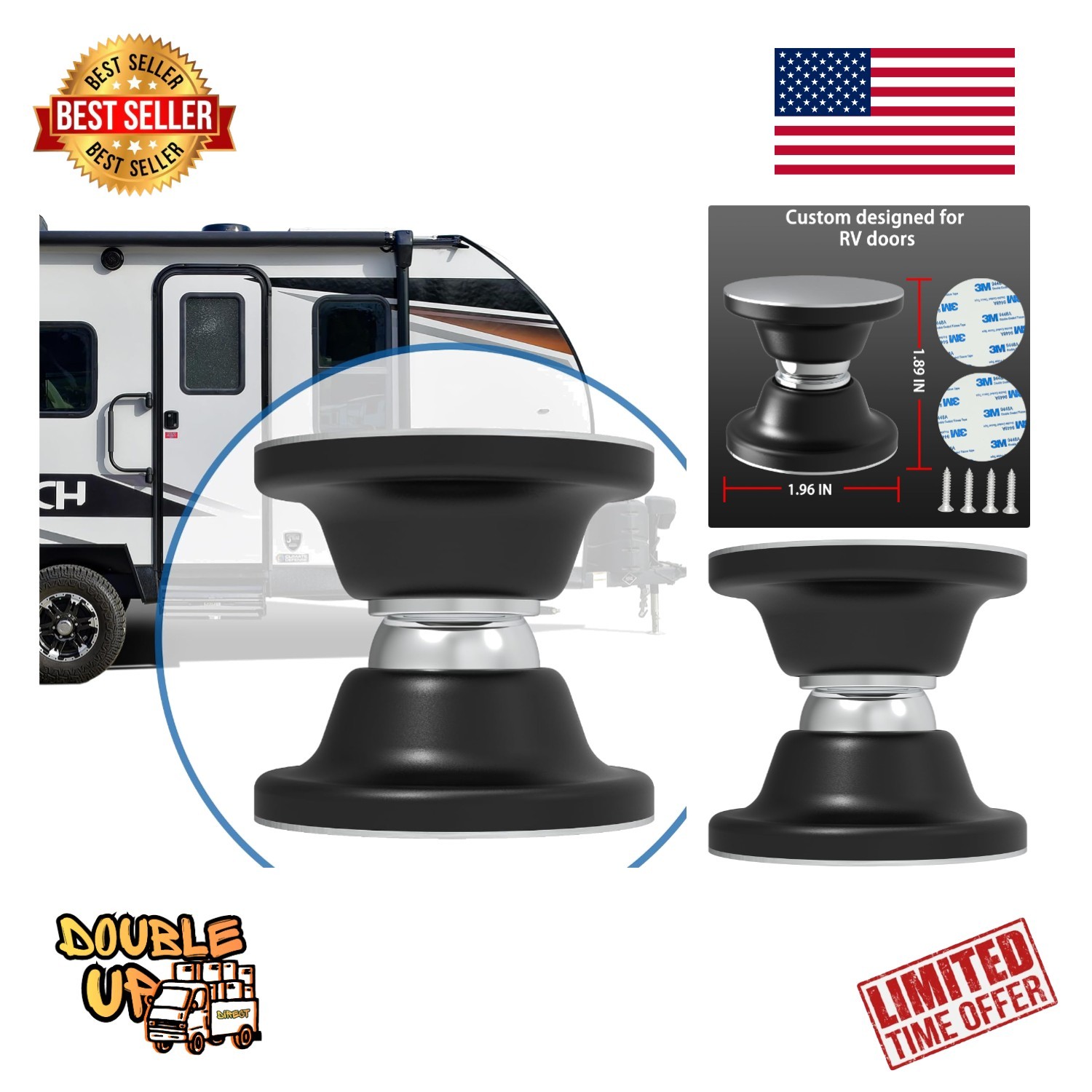 Magnetic RV Door Holder for Trailer, Camper Motorhome,Cargo Trailer Black Finish