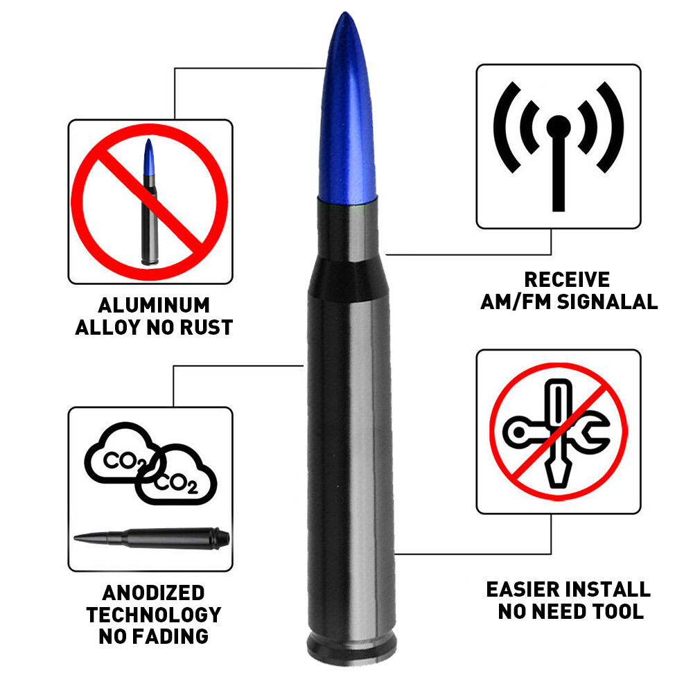 5.5″ Radio Bullet Antenna 50 Cal Universal For Chevrolet Silverado & GMC Sierra