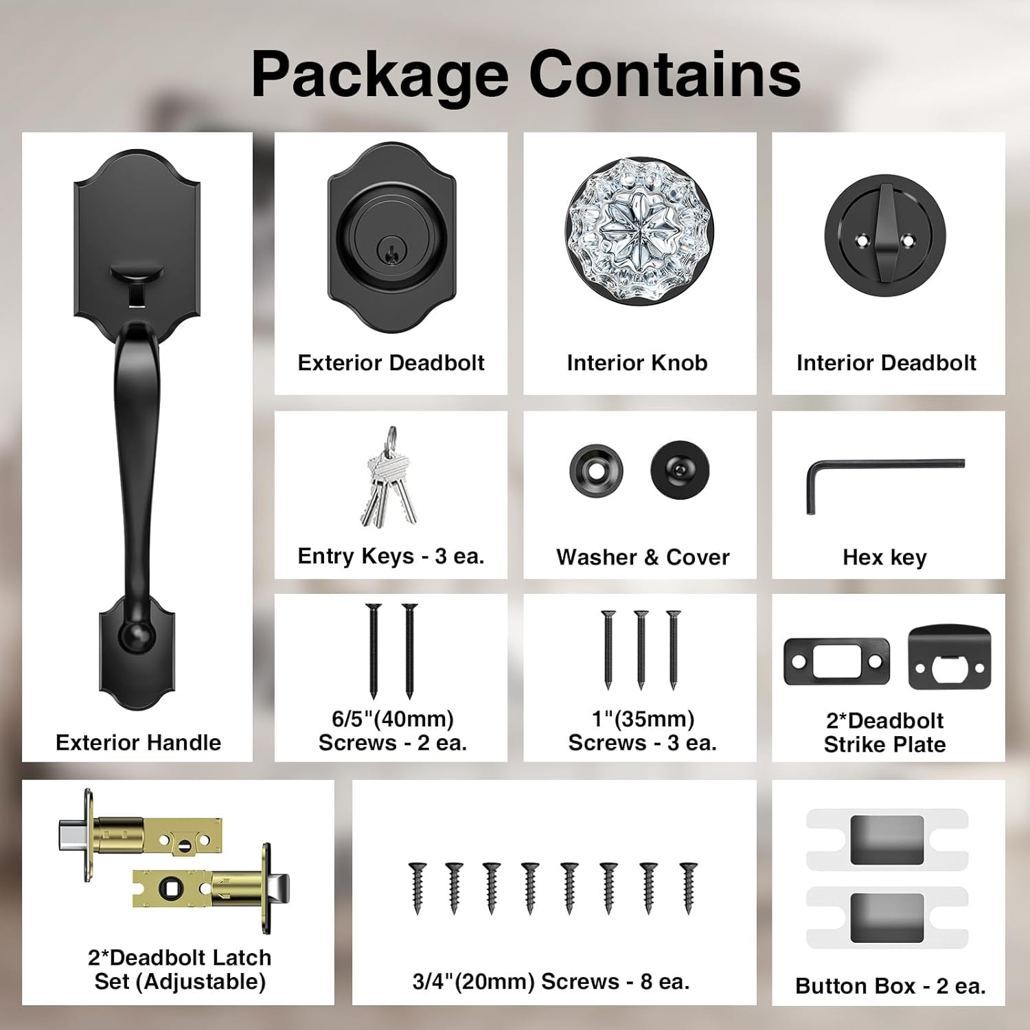 Black Front Door Handle and Deadbolt Set, Lock Set Matte