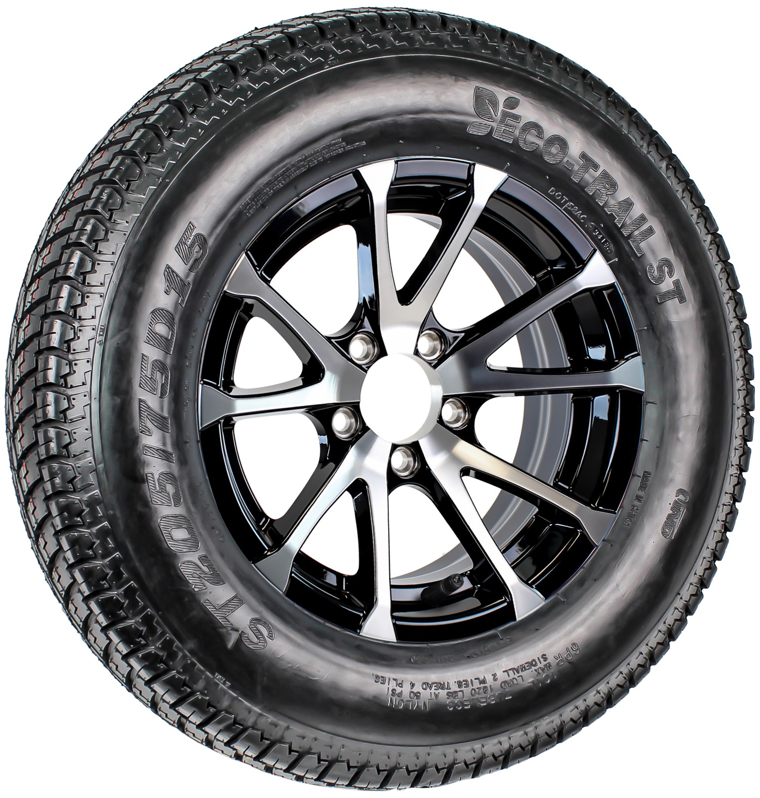 Trailer Tire Rim ST205/75D15 15 Inch LRC 5 Lug Avalanche Black Aluminum Wheel
