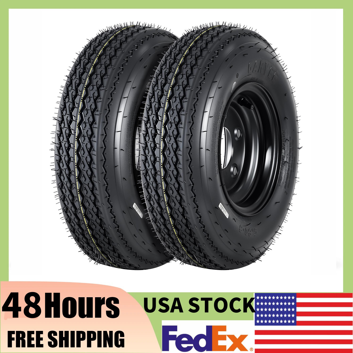 2-Pack 5.30-12 Trailer Tires with 12″ Black Steel Rims 5.30-12 1050LBS Load 6ply