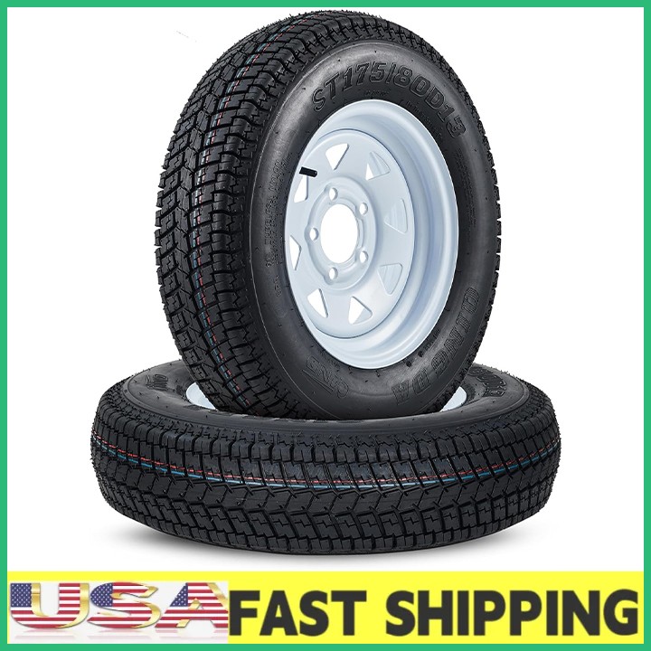 Set 2 Trailer Tires with 13″ Rims ST175/80D13 175 80 13 Tire 5 Lug Load Range C