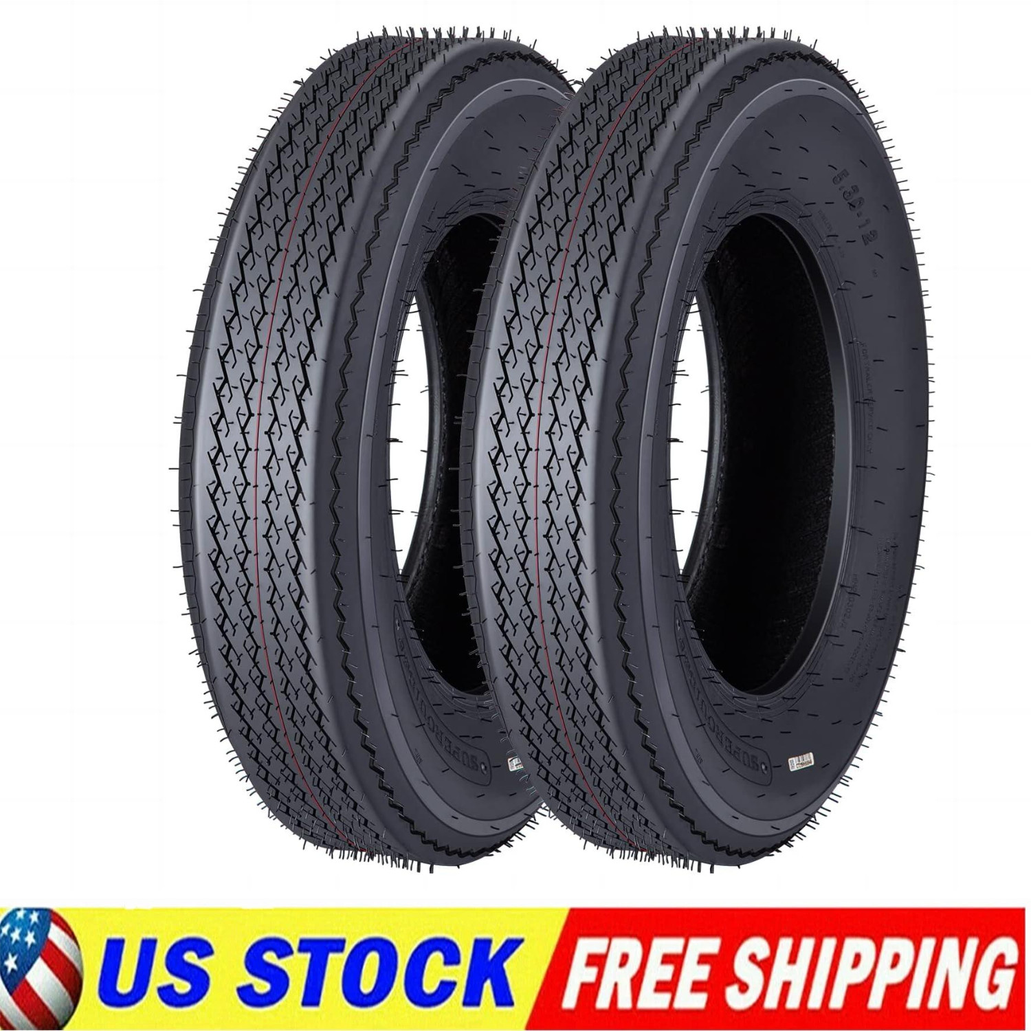 5.30-12 Trailer Tires Boat Highway 5.3-12 5.3×12 530-12 Load Range C 6 PR, 2pcs