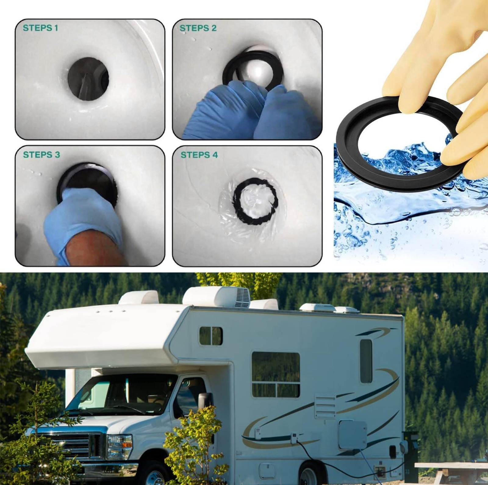 RV Toilet Seal Replacement for Dometic 300 310 320 Rubber Gasket Kit 2 Pack