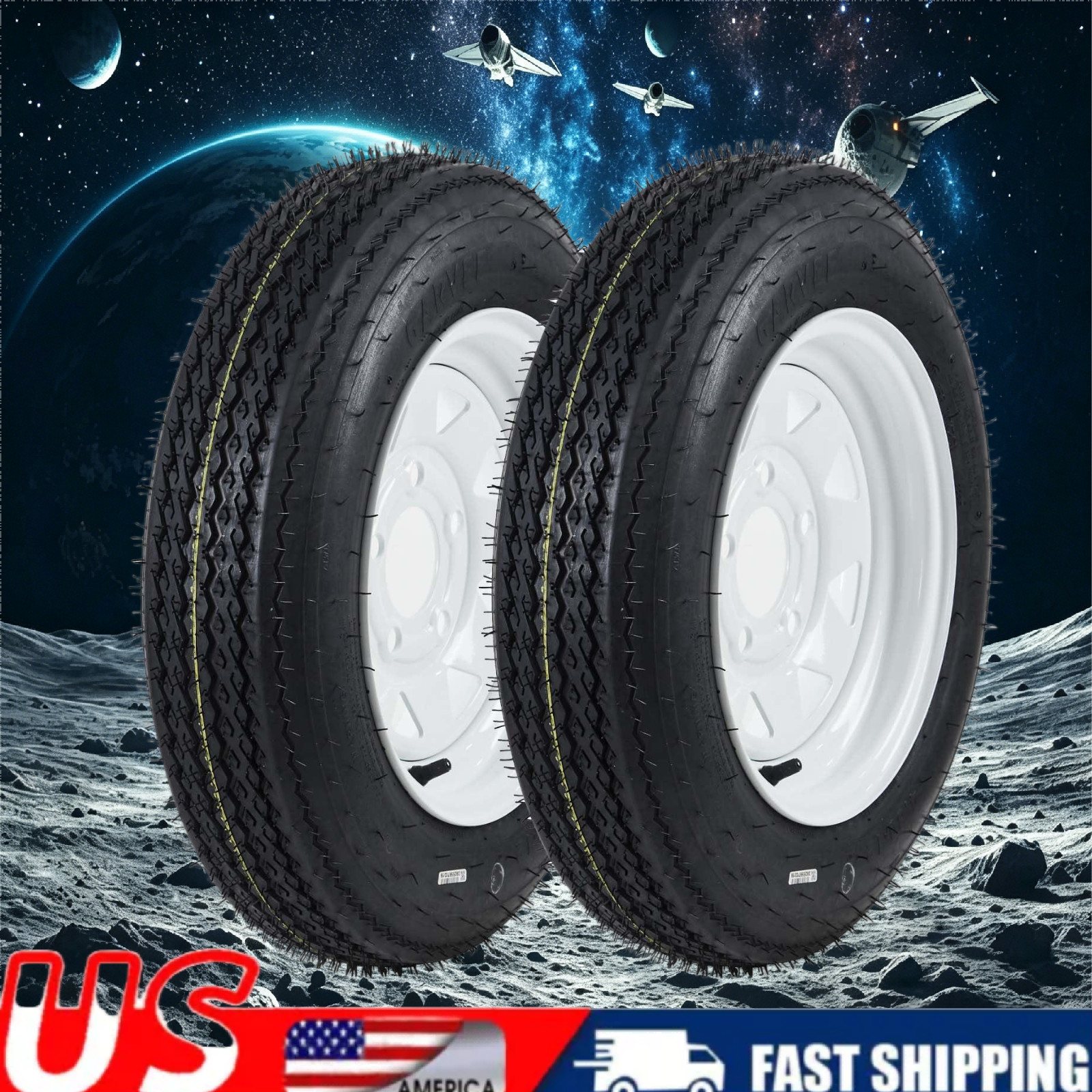 Set of 2 Trailer Tires 5.30-12 5.30×12 530-12 530 12 with 12″ Rims 5 Lug on 4.5″