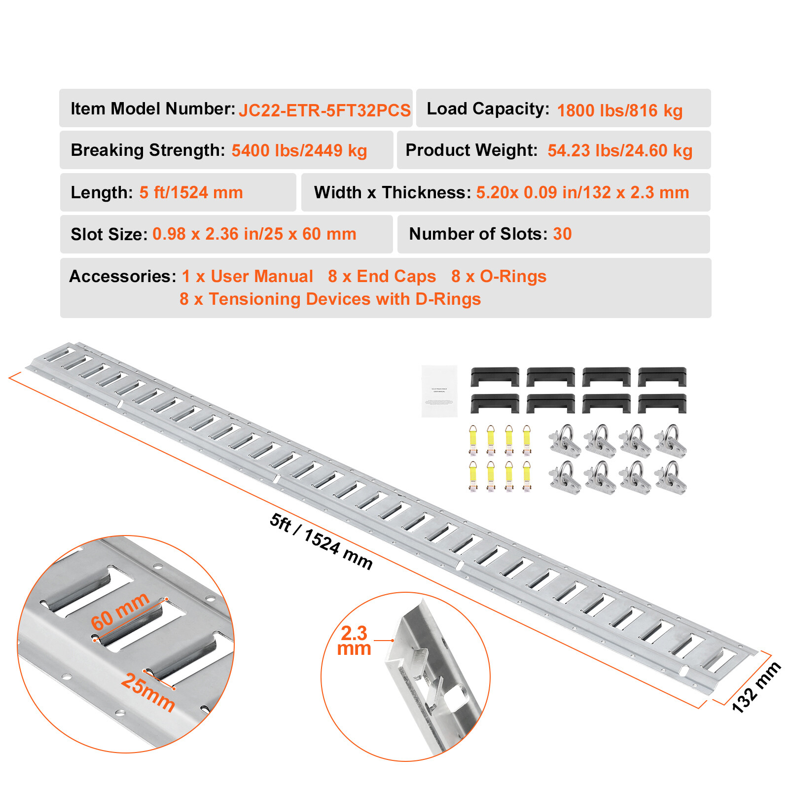 E Track Tie Down Rail Kit E Track Rails 24PCS 5′ Enclosed Cargo Trailer