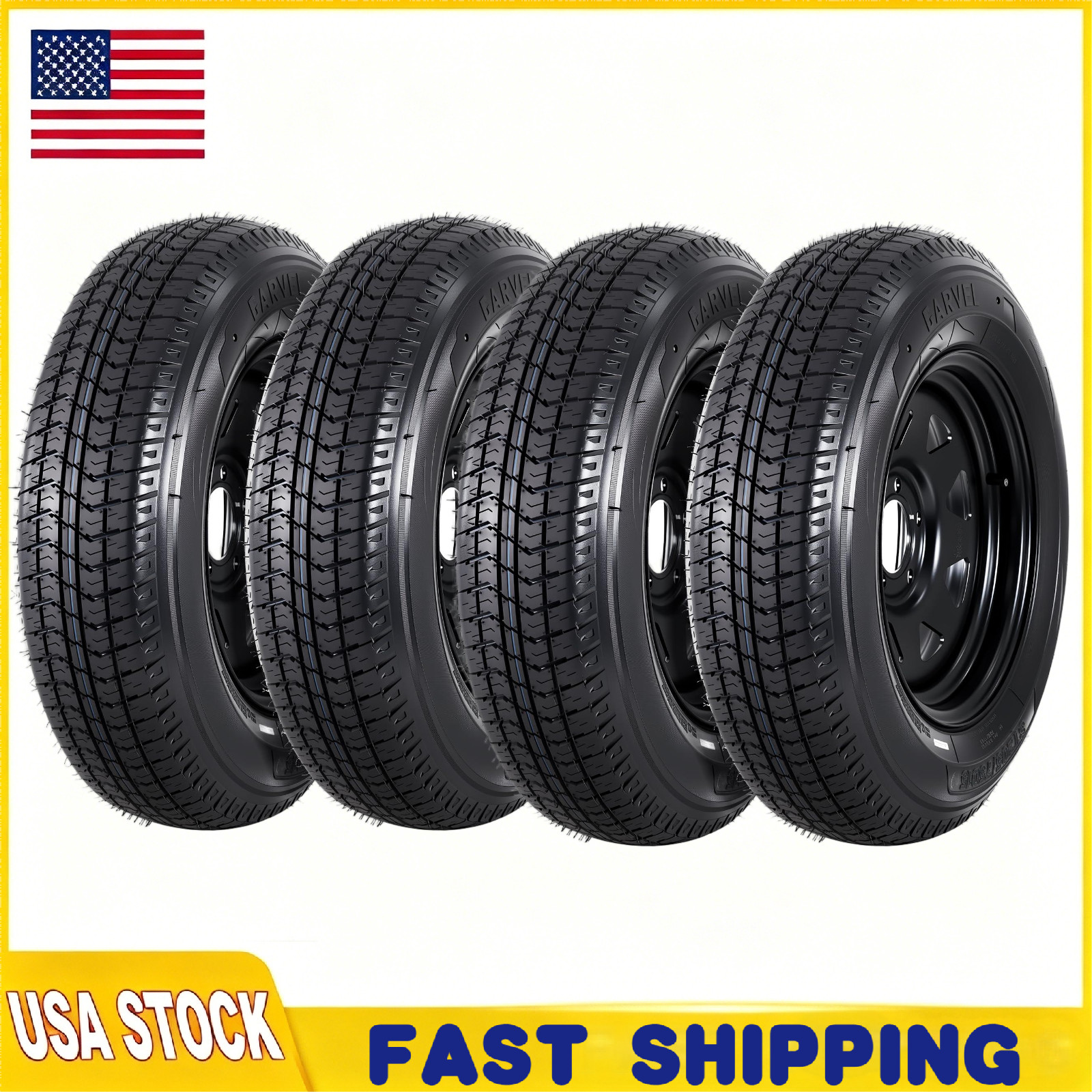 Set Of 4 ST205/75D14 205 75 14 Trailer Tires & Wheels 14″ Rims 5 Lug on 4.5″ 6PR