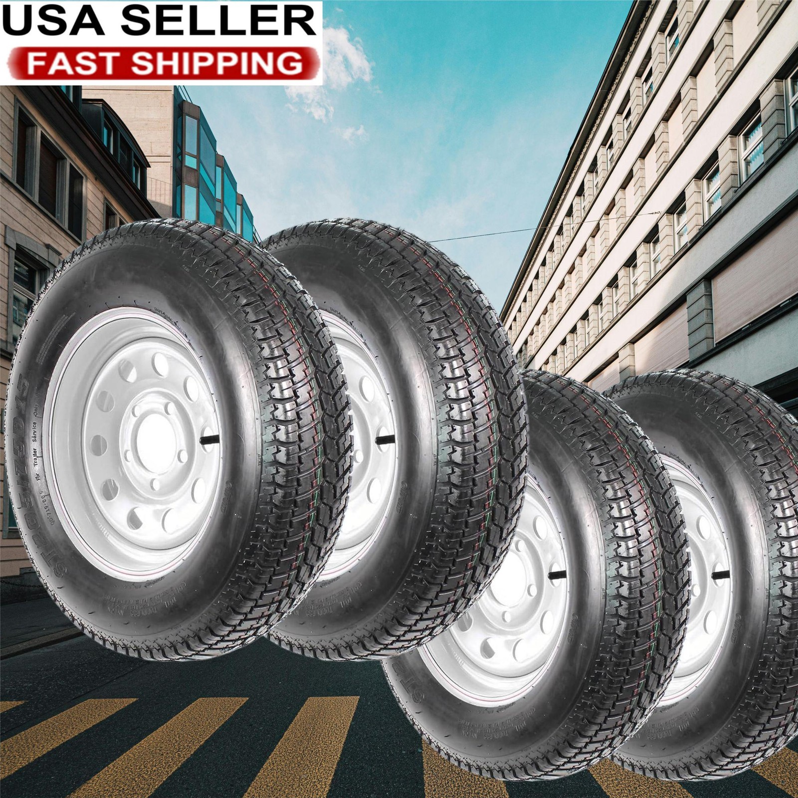 4 Set ST205/75D15 205 75 15 Trailer Tires w/ 15″ Rims 5 Lug on 4.5″ Load Range C