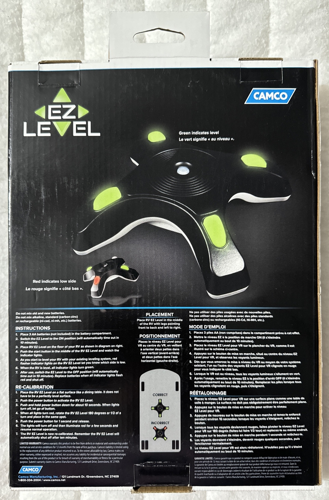 Camco Camper RV EZ Level Illuminated Indicator Lights Automatic Time Out Boxed