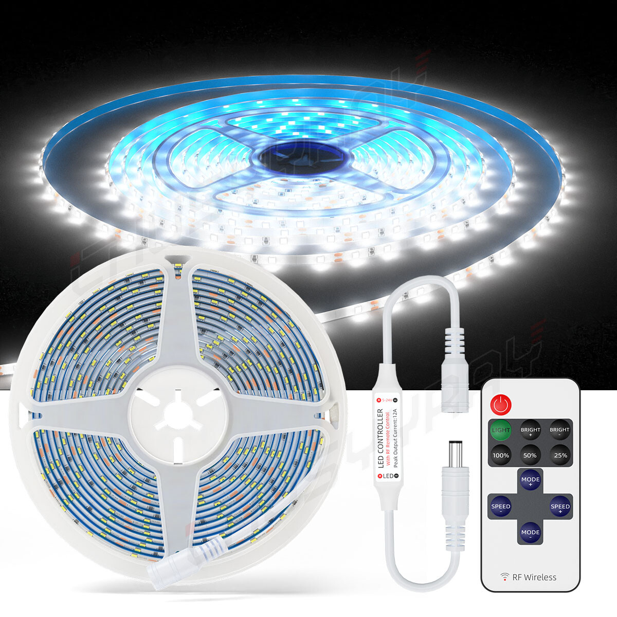 CHUSYYRAY LED Strip Light 2538 SMD White Waterproof IR Controller 12V 5M