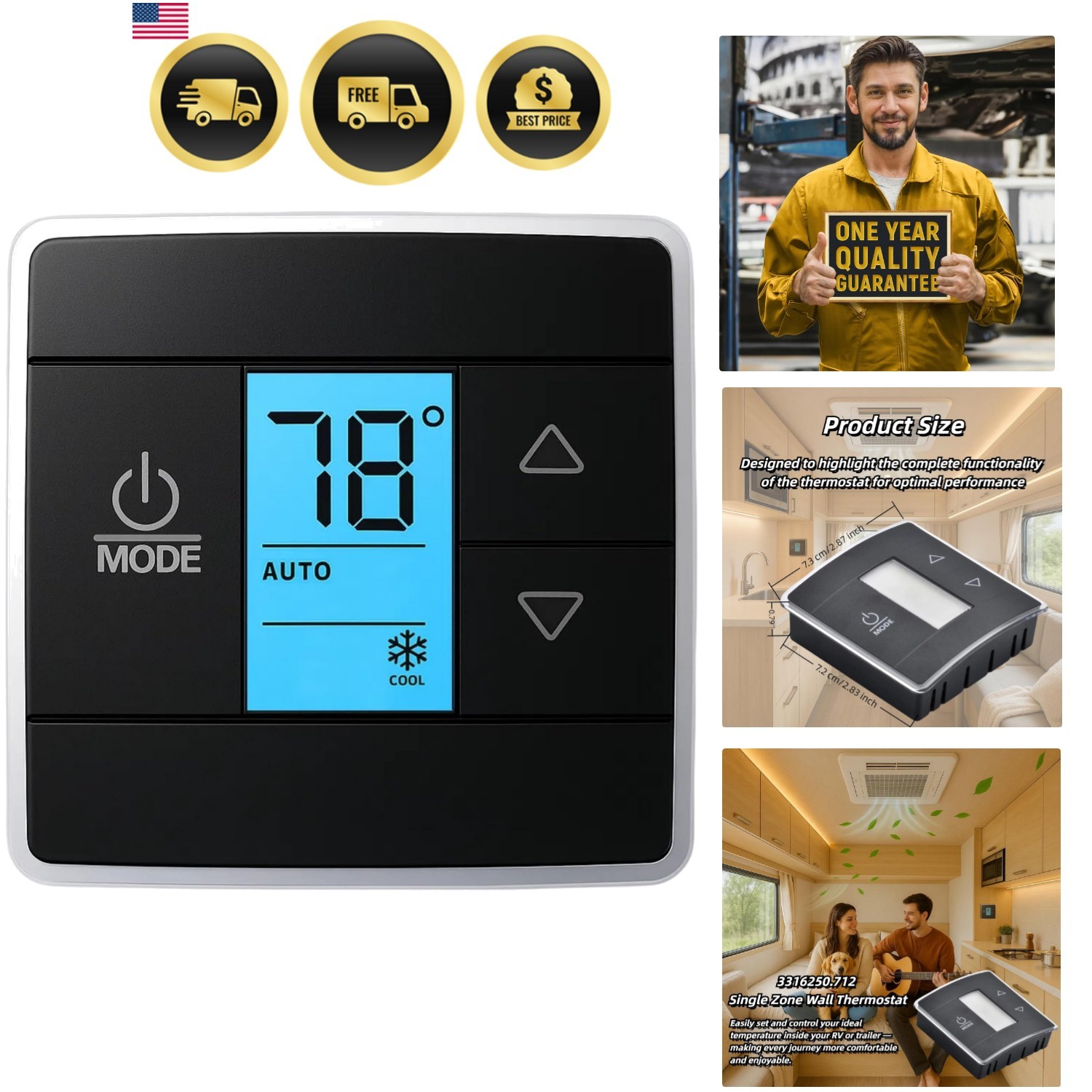 RV Thermostat Compatible with Dometic 3316250.712, 3-Wire Single Zone Control…