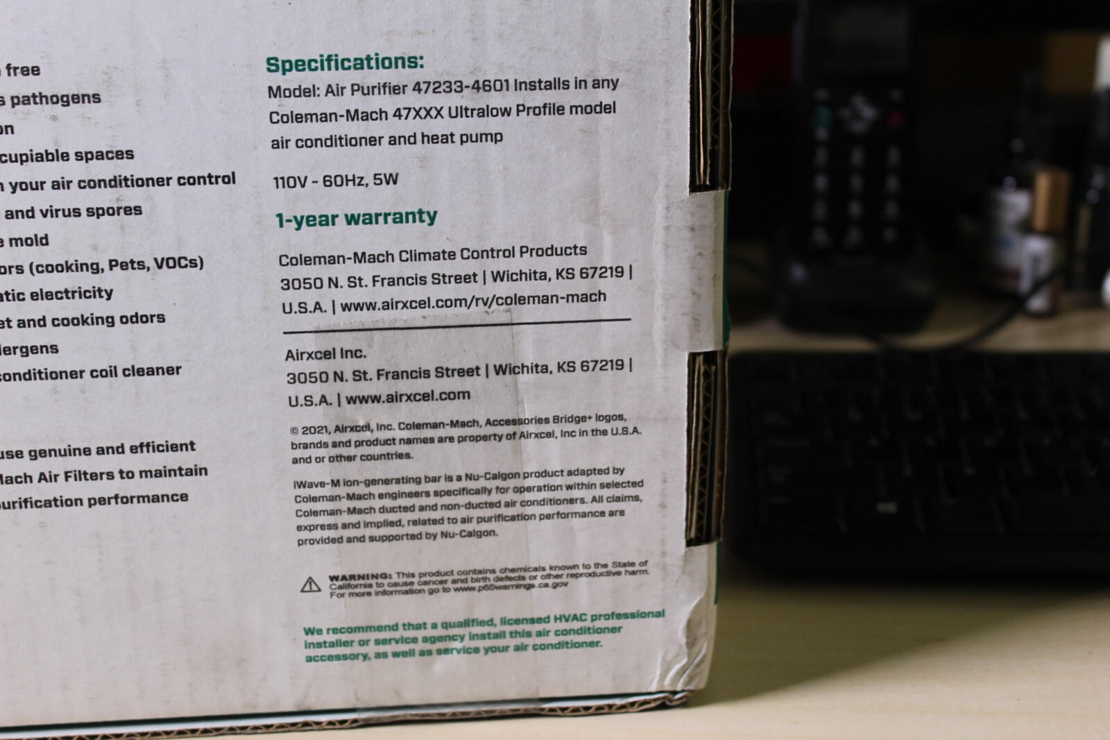 Brand new COLEMAN RVP 47233-4601 Iwave-M Air Purifier MacH 8