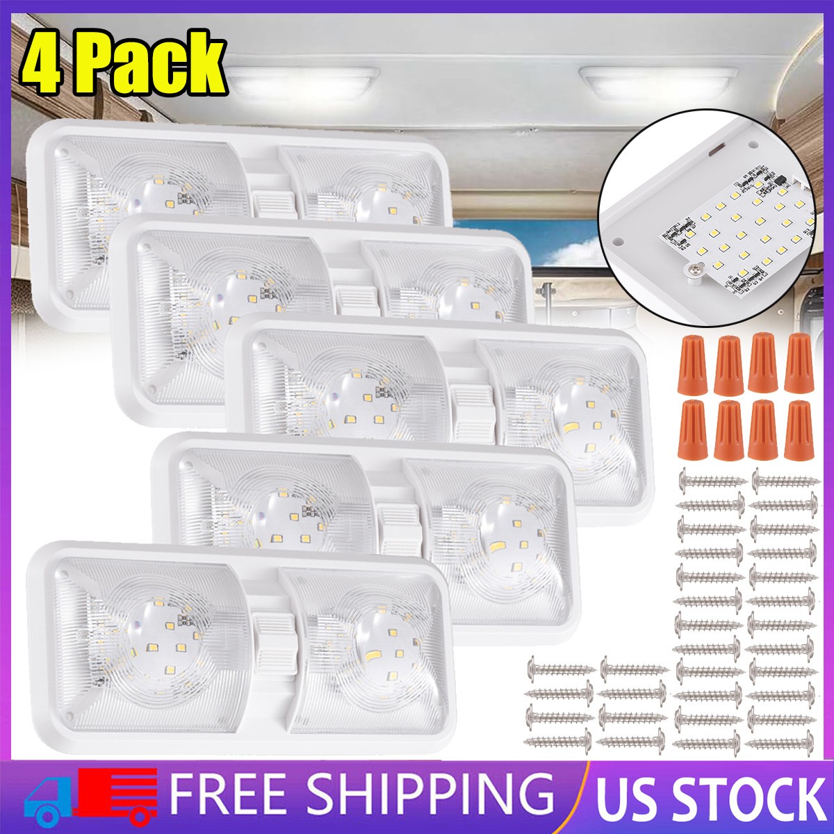 12V LED RV Ceiling Dome Light RV Interior Lighting for Trailer Camper Truck Boat