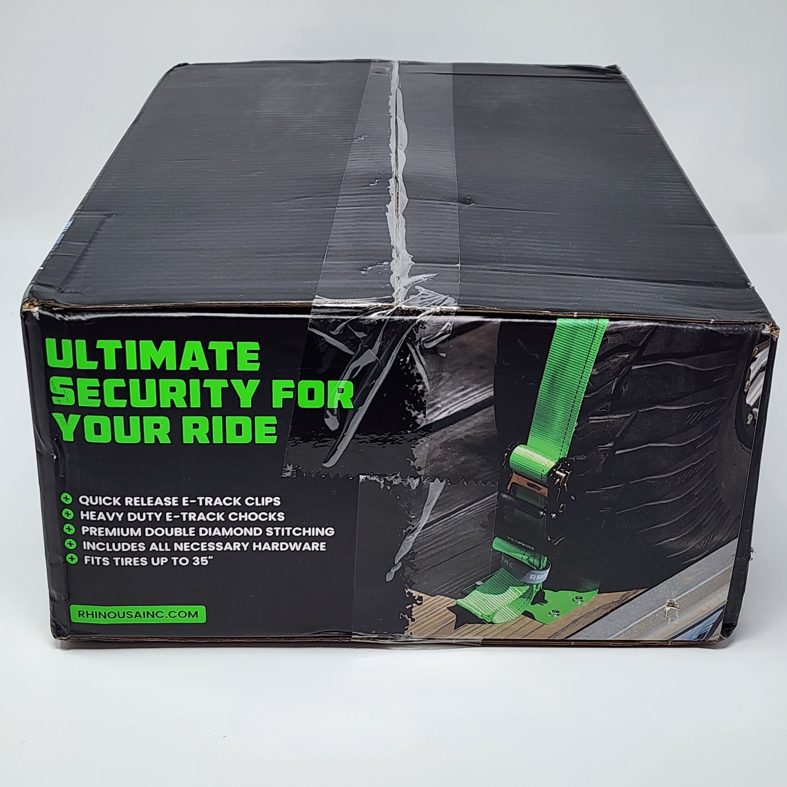 Rhino USA UTV Wheel Chock Set 4-Pack E-Track Tie Downs ATV Trailer Kit in Green