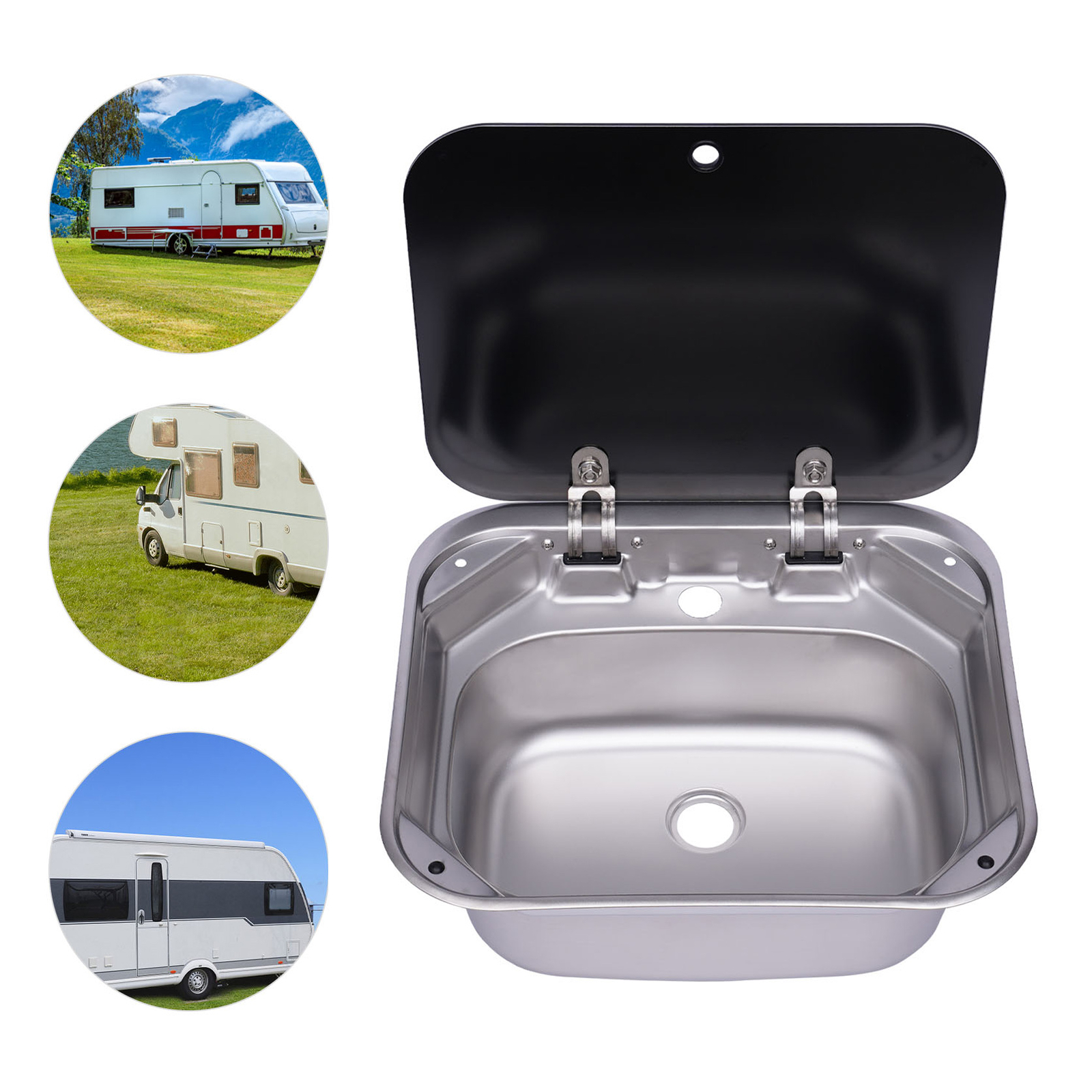 RV Caravan Kitchen Sink Camper Hand Wash Basin Stainless Steel w/ 4x Buckles