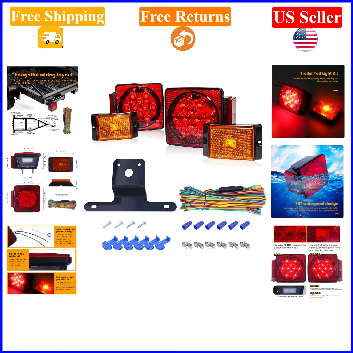 Red 12V All-LED Waterproof Trailer Light Kit for RVs & Trailers