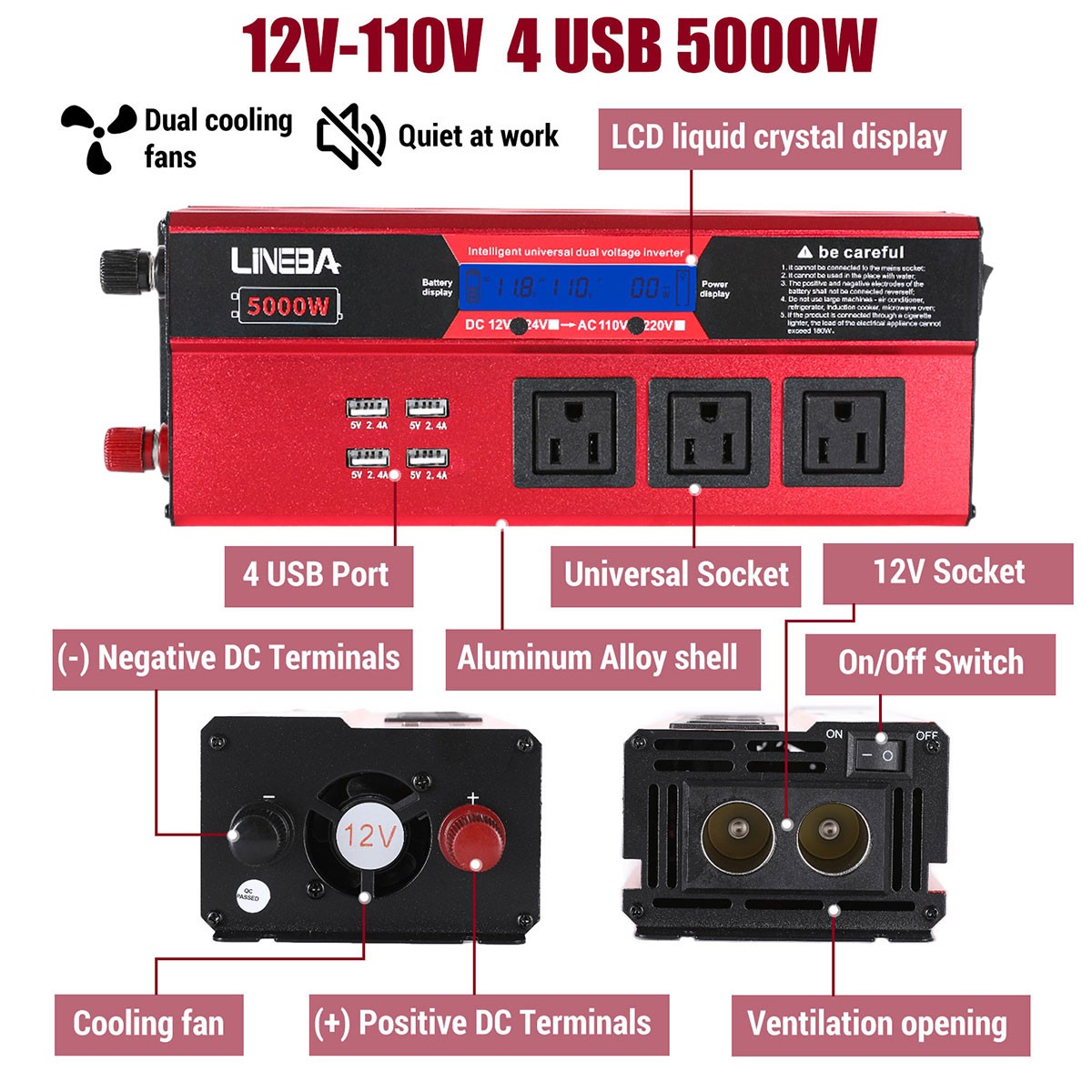 Complete 200W Solar Panel Kit & 5000W Power Inverter 30A Home 110V Grid System