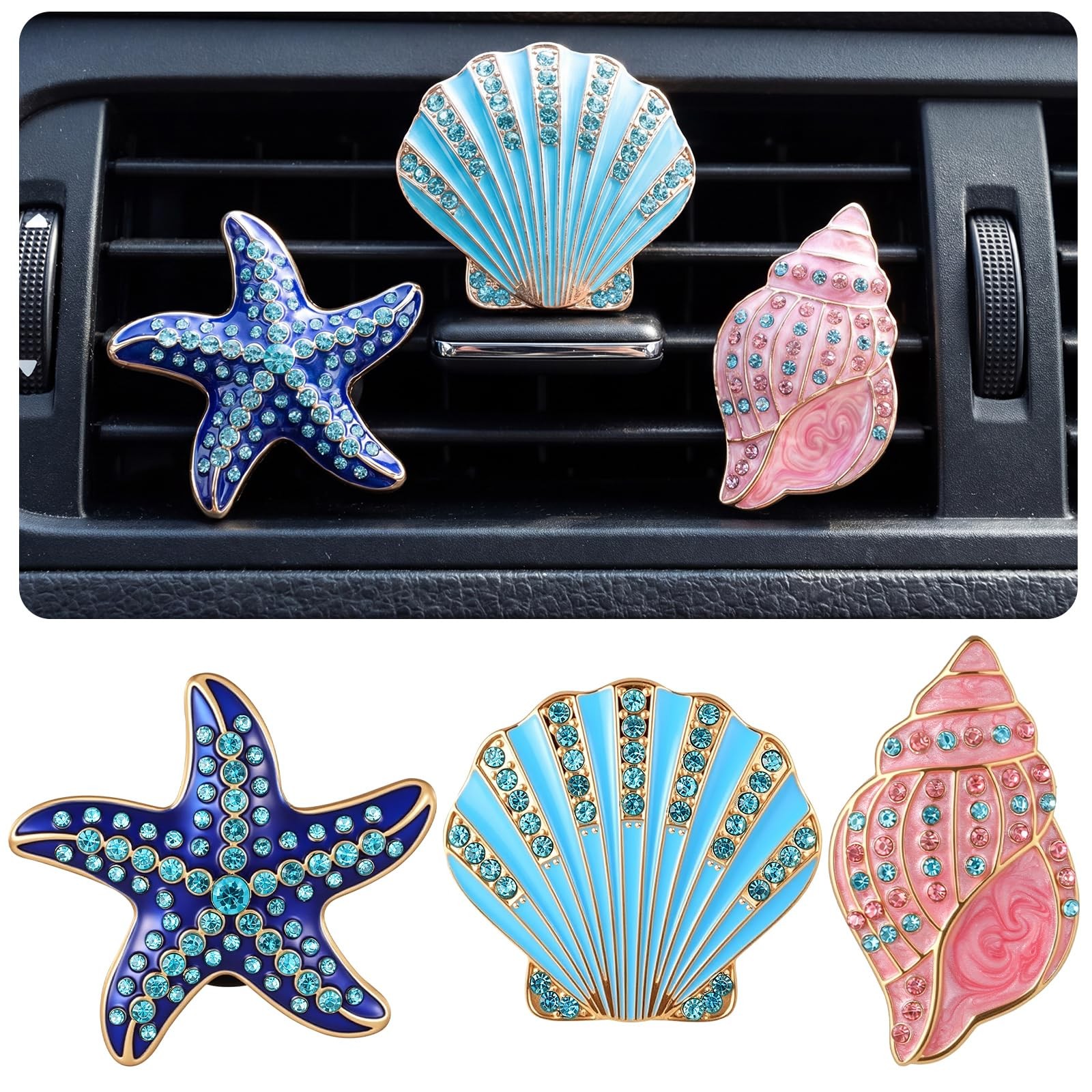 Timtin 3 Pcs Ocean Car Vent Clips Air 1 Count (Pack of 3), multicolor