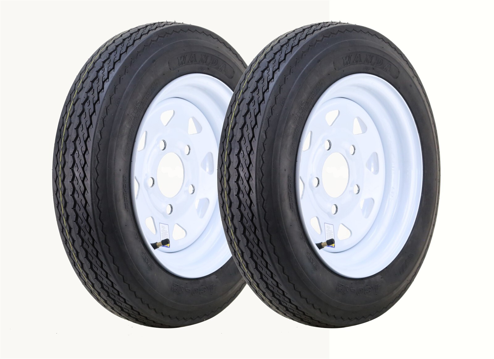 2 WANDA Trailer Tire Assembly 4.80-12 6-Ply White Spoke Rim 5 Lug on 4.5″