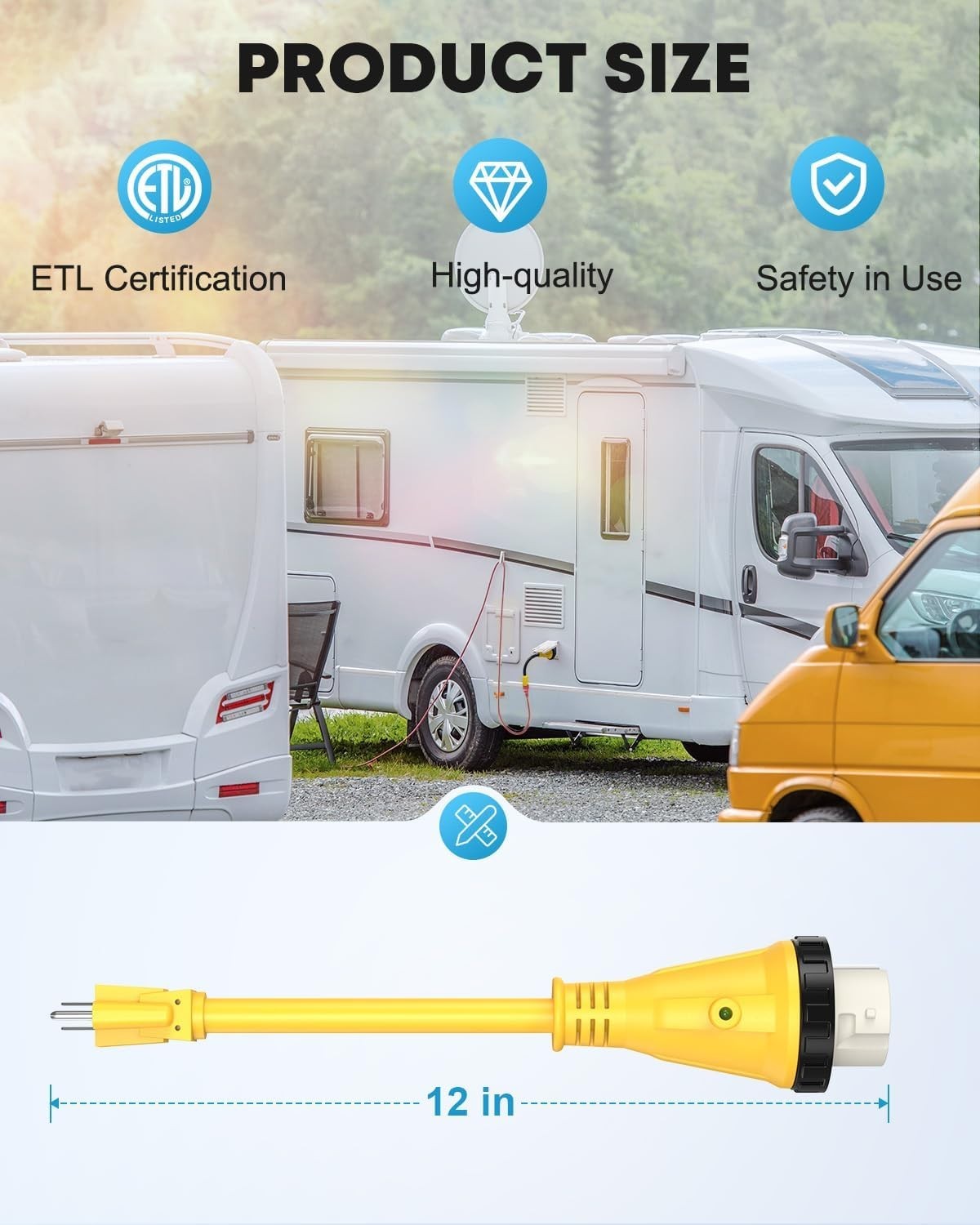 Versatile 50 Amp to 15 Amp RV Power Cord Adapter – Safe & Reliable Connection