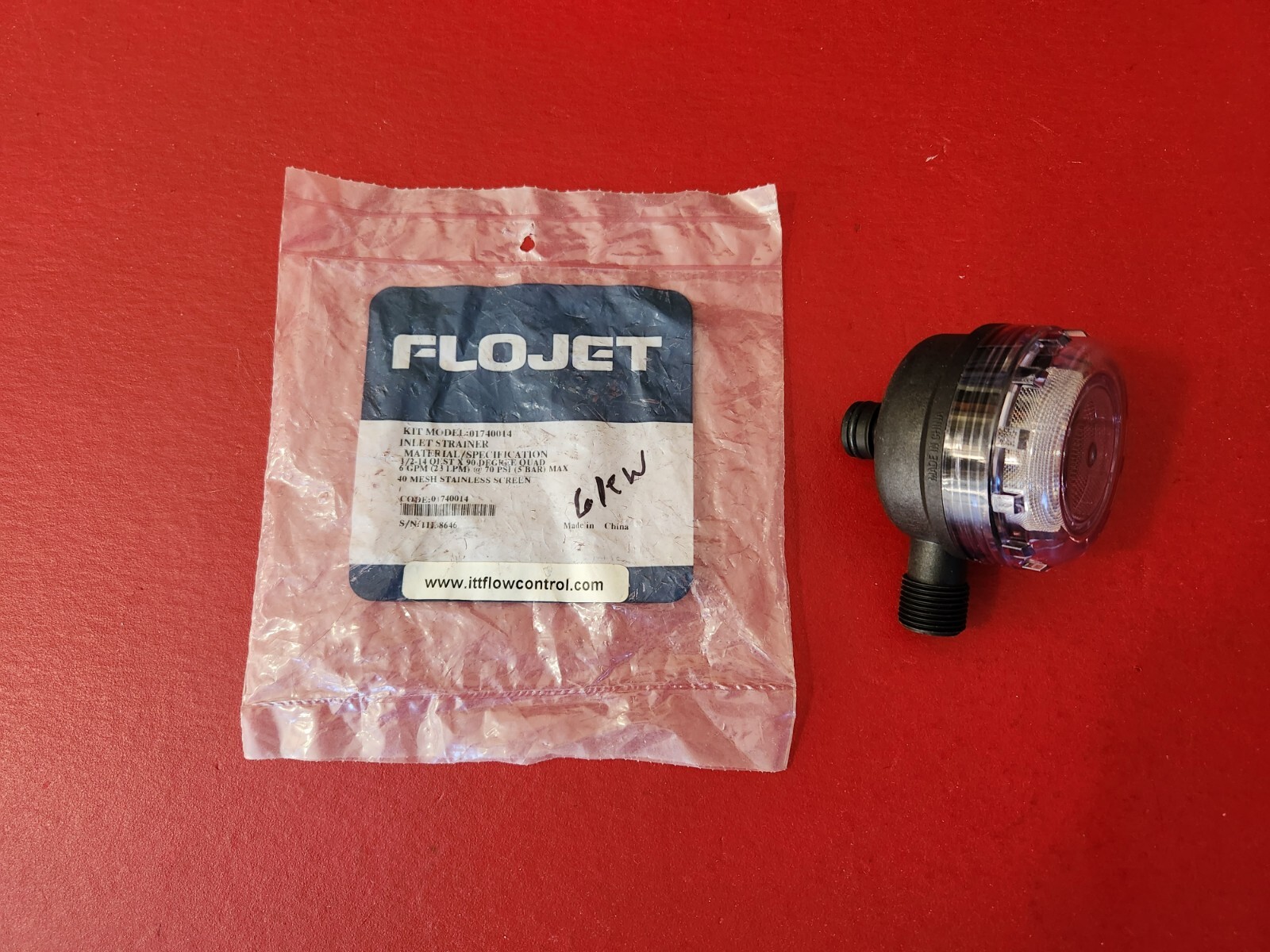 Flojet 01740014A 1/2″ MPT 90 Degree In-Line Stainless Steel Strainer