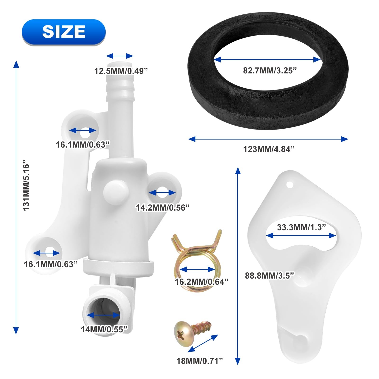 34100 RV Toilet Water Assembly Valves Kit with Hose Clamp White