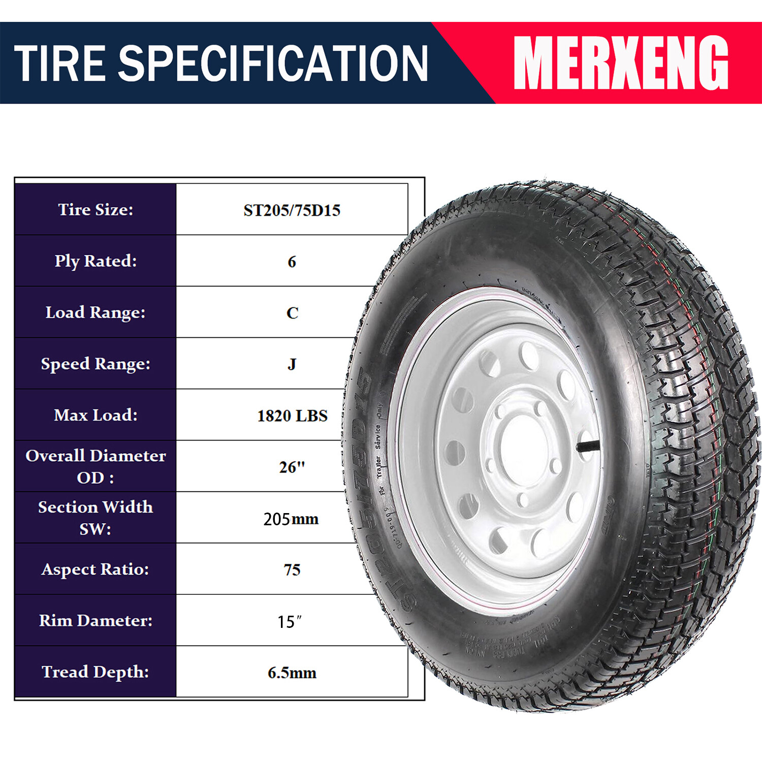 4 Set ST205/75D15 Trailer Tires with 15″ Rims, 5 Lug on 4.5″, Load Range C, 6PR