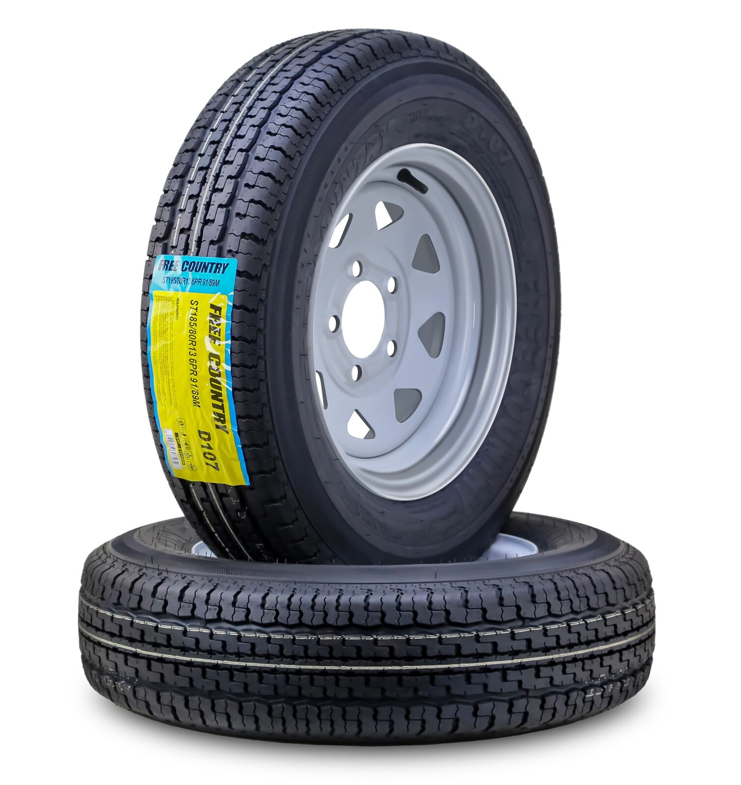 2 Free Country Trailer Tire Rim ST185/80R13 6-Ply C 94M 5 Lug x 4.5″Silver Spoke