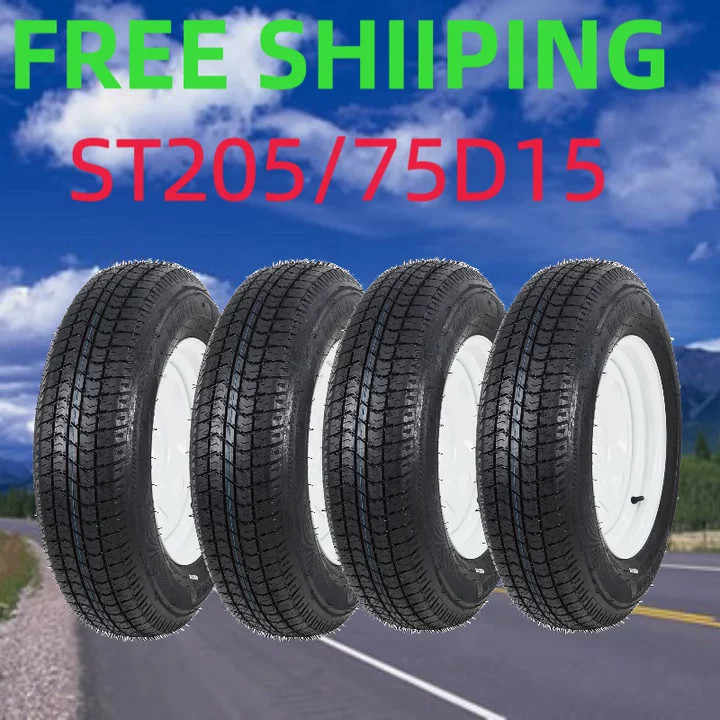 4-Pack Trailer Tires On Rim ST205/75D15 205/75/15 White Spoke Wheel 5 Lug 6 PR