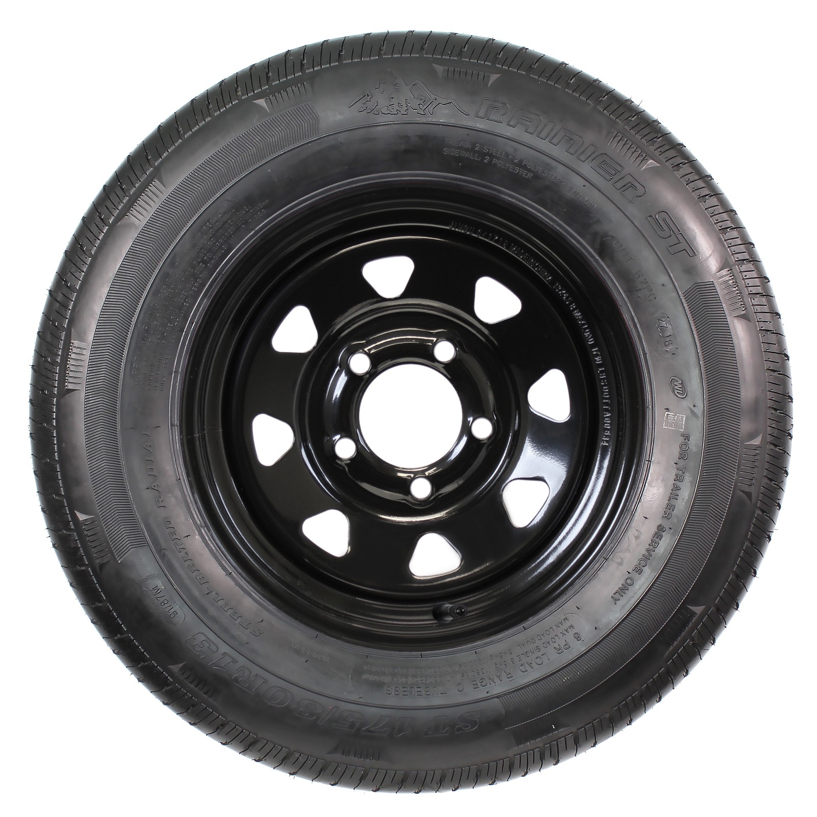 Radial Trailer Tire Rim Assembly ST175/80R13 13 Inch LRC 5 Lug Black Spoke Wheel