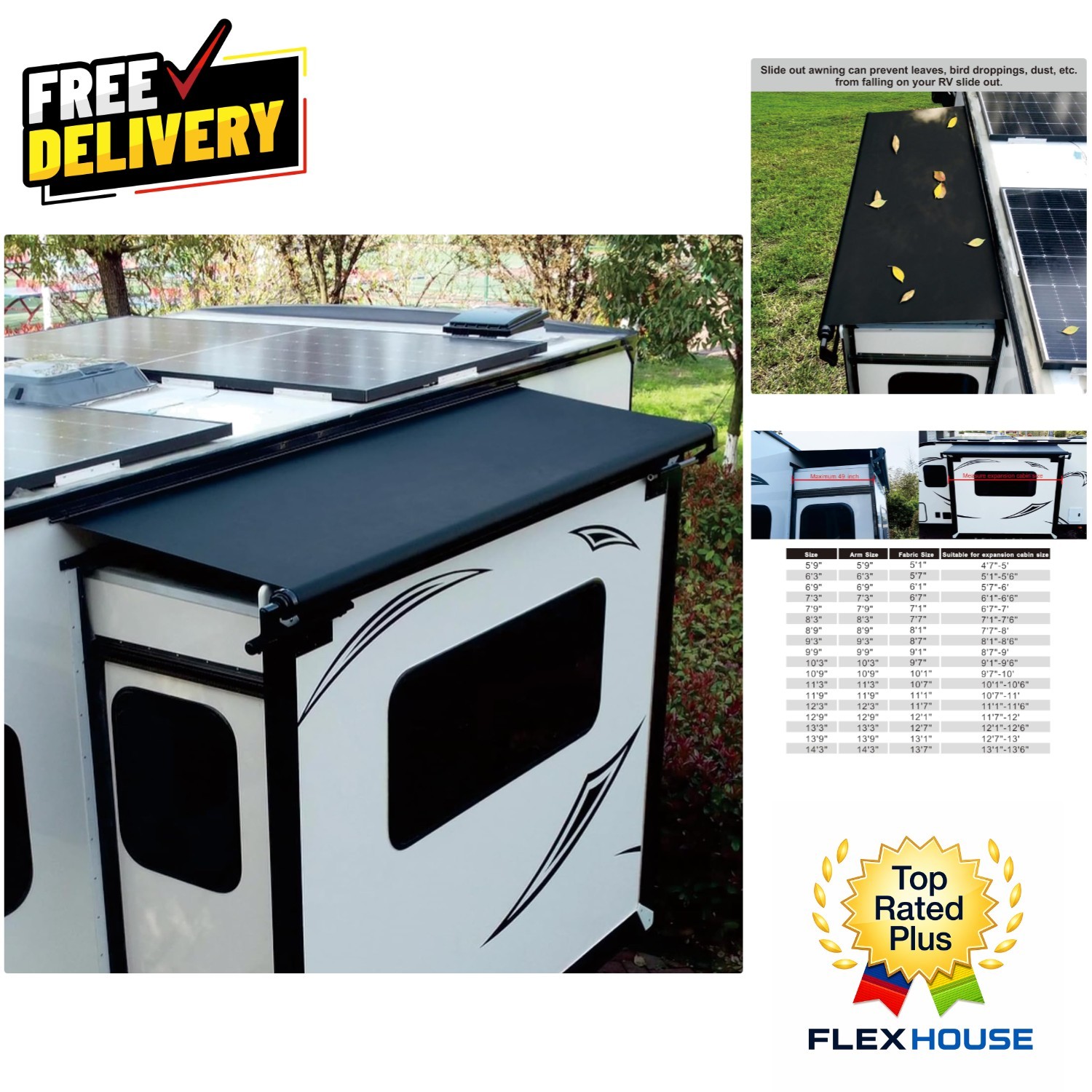7’9″ Black RV Slide Out Awning – UV & Water-Resistant for All Weather Durability