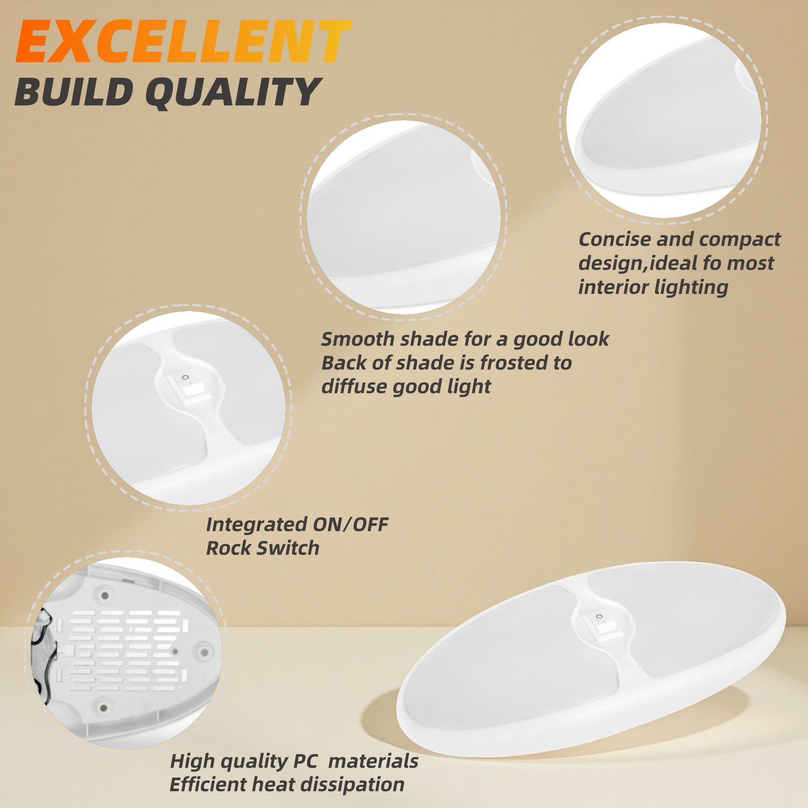 12V 9″ RV Interior Double Pancake LED Ceiling Light Motorhome Trailer Warm White