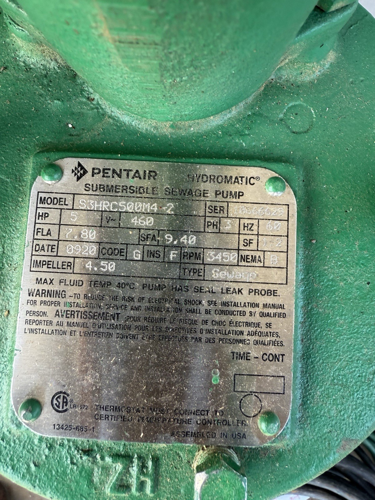 Pentair Shurflo 4008-101-A65 Water by Pass Pump 3phase 5HP
