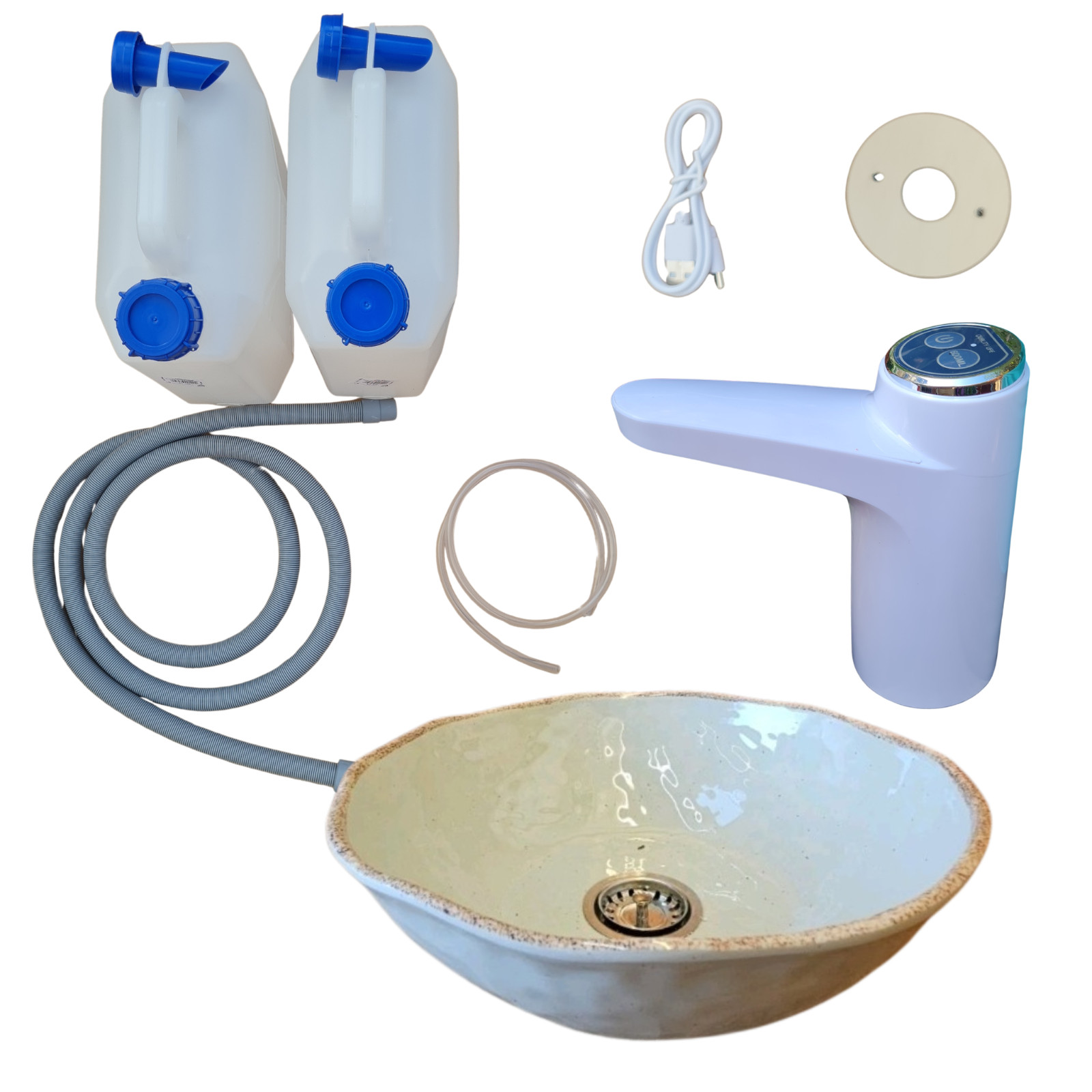 Campervan Sink Tap Kit Sage Green Sink Battery Tap + Pump easy Off Grid Water