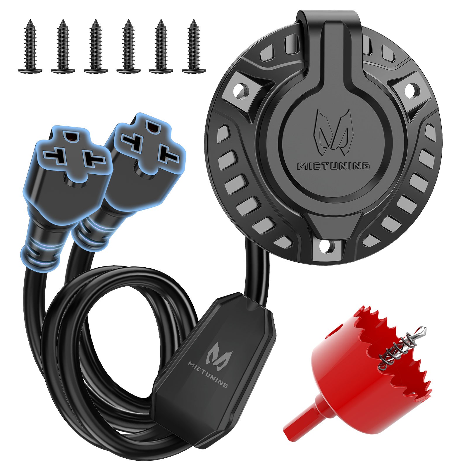 20A 125V RV Shore Power Inlet Plug Integrated Dual 20” Extension Cord Hole Saw