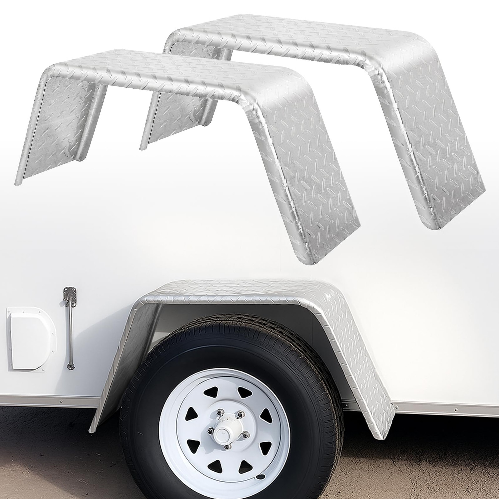 Square Trailer Fender Single Axle for 14-16 Inch Wheels Diamond Plate Steel