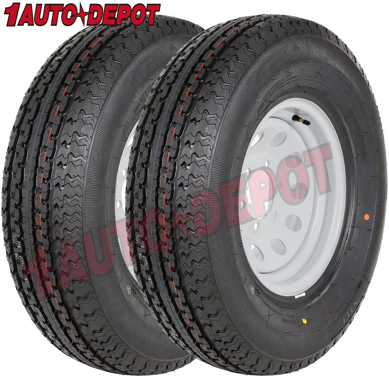 2x ST225/75R15 Trailer Tires with Rim 225 75-15 6 Lug Load Range E Spoke Wheel