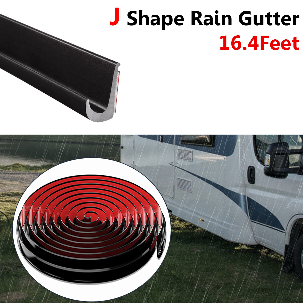 For Ford 16FT RV Rain Gutter Trim Flexible PVC with Strong Adhesive Tape Black
