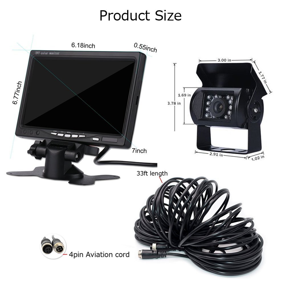 HD 7″ Quad Monitor 4ch CCD Backup Camera IP69 Night Vision For Truck Reversing