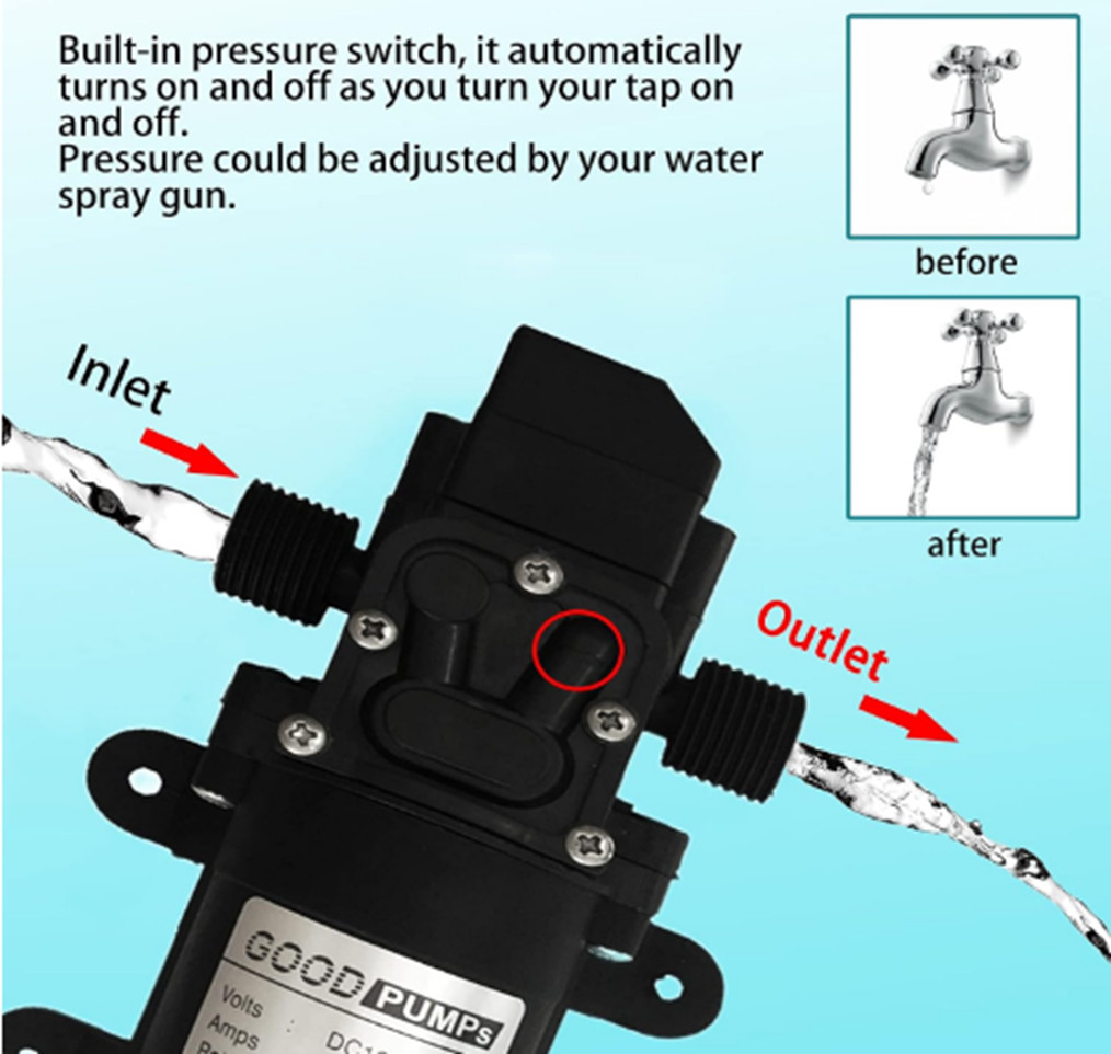 Water Pressure Diaphragm Pump 12V .9MPA 6L/MIN for Caravan RV Camper Marine Boat