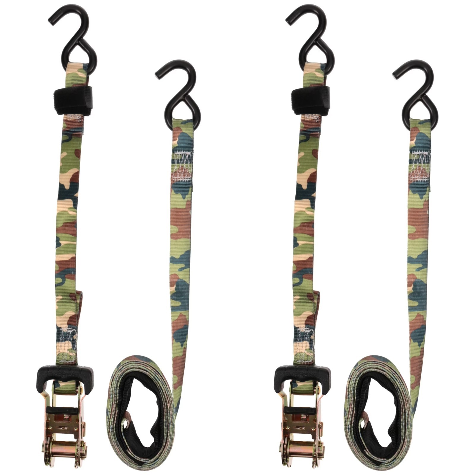 2pk 1in x 12ft Camo Ratchet Tie Down Straps Heavy Duty 3000LBS BS w/Storage Bag