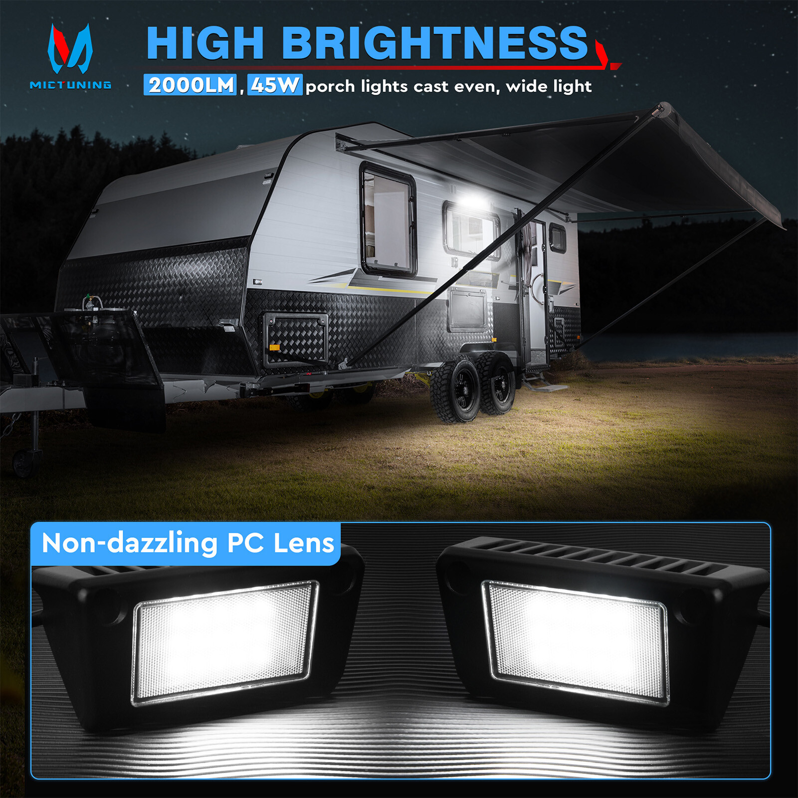 2X 5″ 45W LED Porch Lights LED Exterior Utility Awning Lights Kit For RV Camper