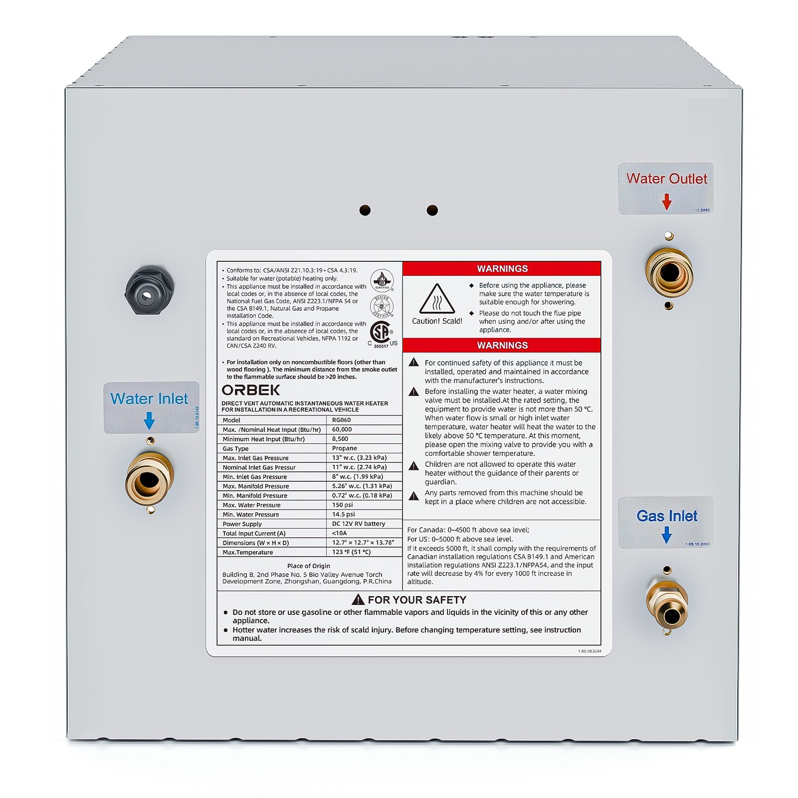 RV Tankless Water Heater 60,000 BTU 3.5 GPM NO Door With Controller DC 12V