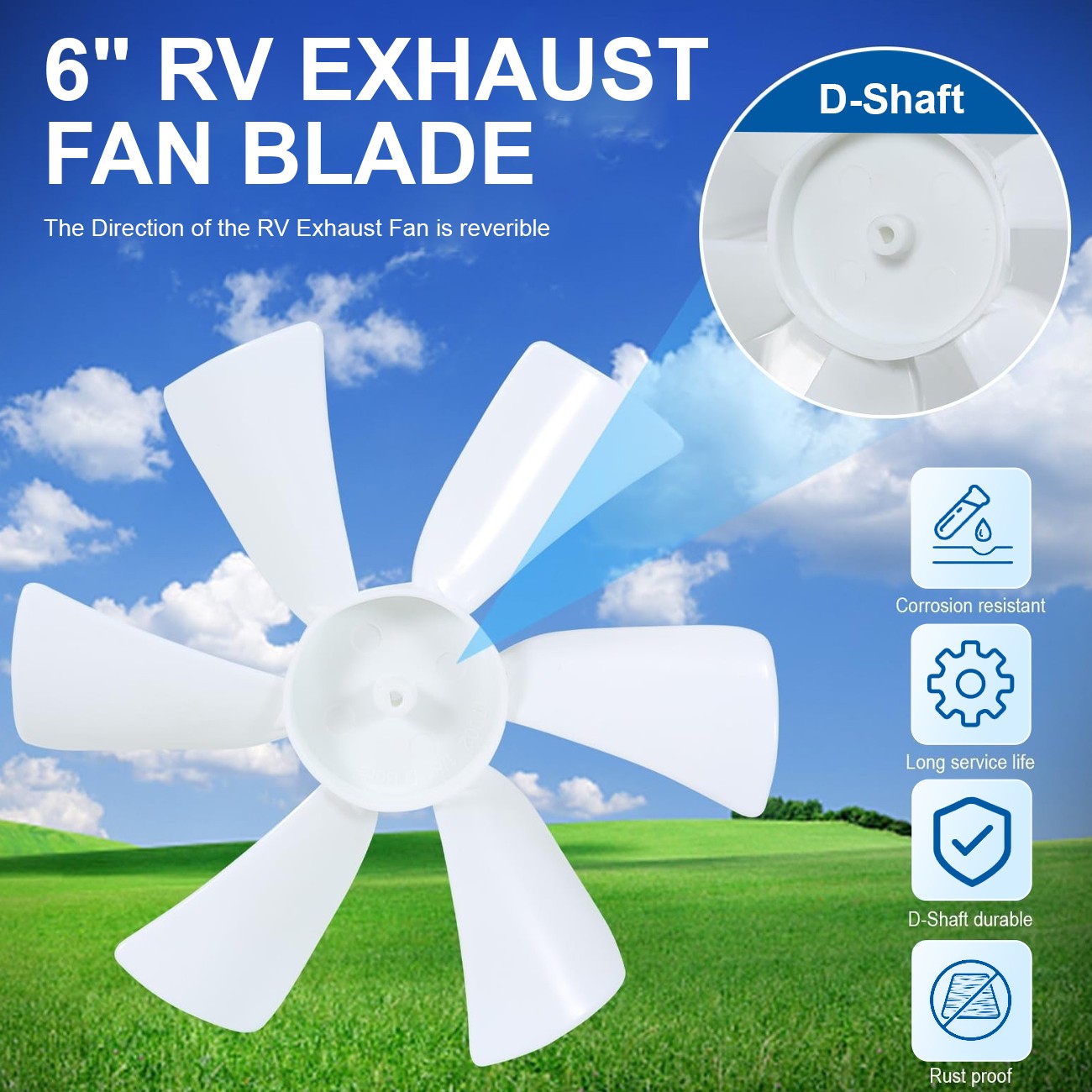 6 Inch 12V RV Vent Fan Motor with D-Shaft – Replacement Exhaust Fan for RVs, Cam
