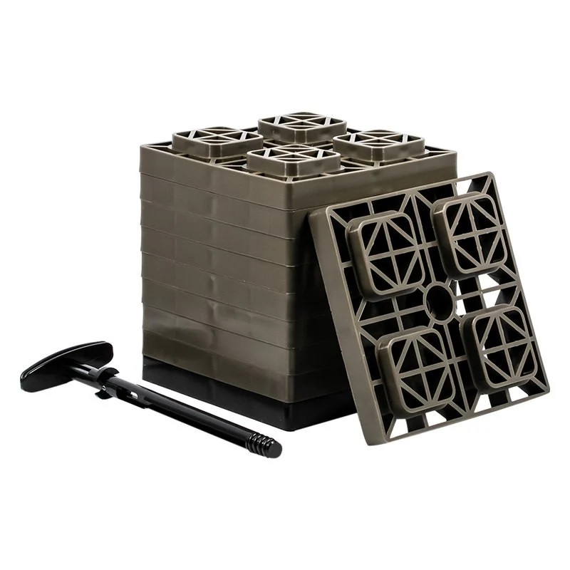 Camco 44521 FasTen Brown Bilingual Leveling Blocks w T-Handle 10 Pieces