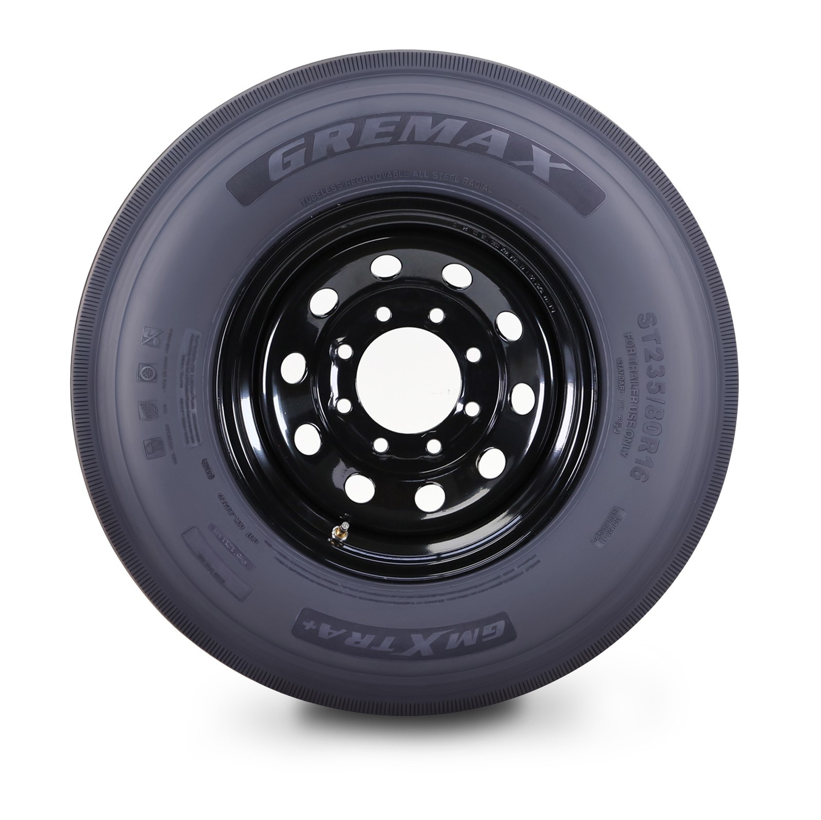 2 GREMAX All Steel Trailer Tire Wheel ST235/80R16 16-Ply H 130M 8×6.5″ Black Mod