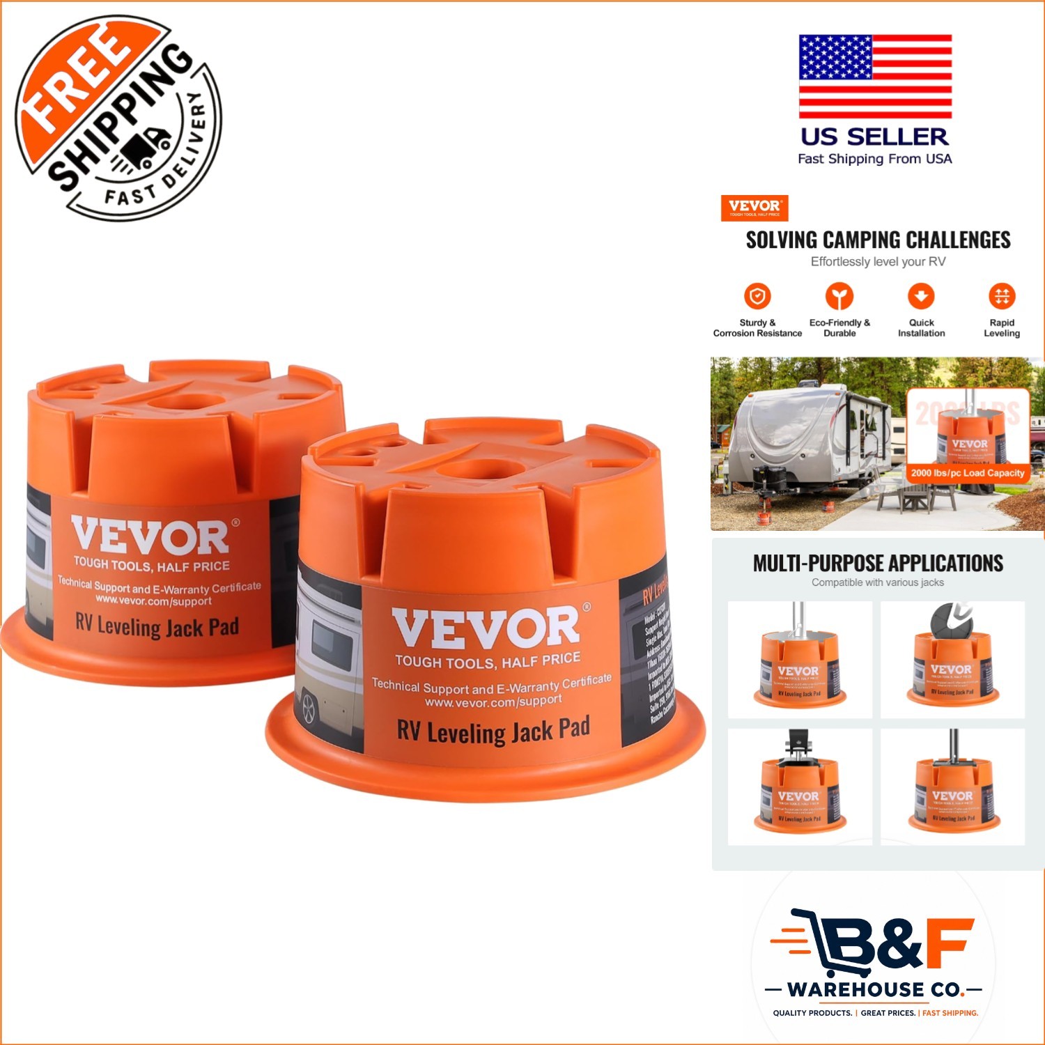 2000 lbs Capacity Trailer Jack Blocks – Durable Polypropylene RV Stabilizers