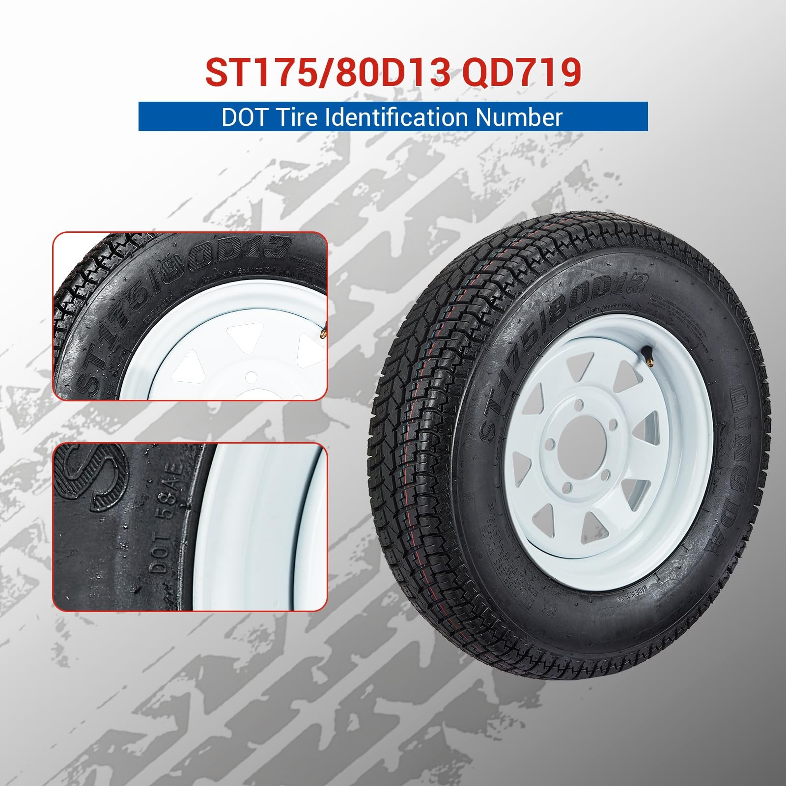 2 PK ST175/80D13 Trailer Tires and 13″ Rims Wheels 5 Lug on 4.5″ 175 80 13 Tires