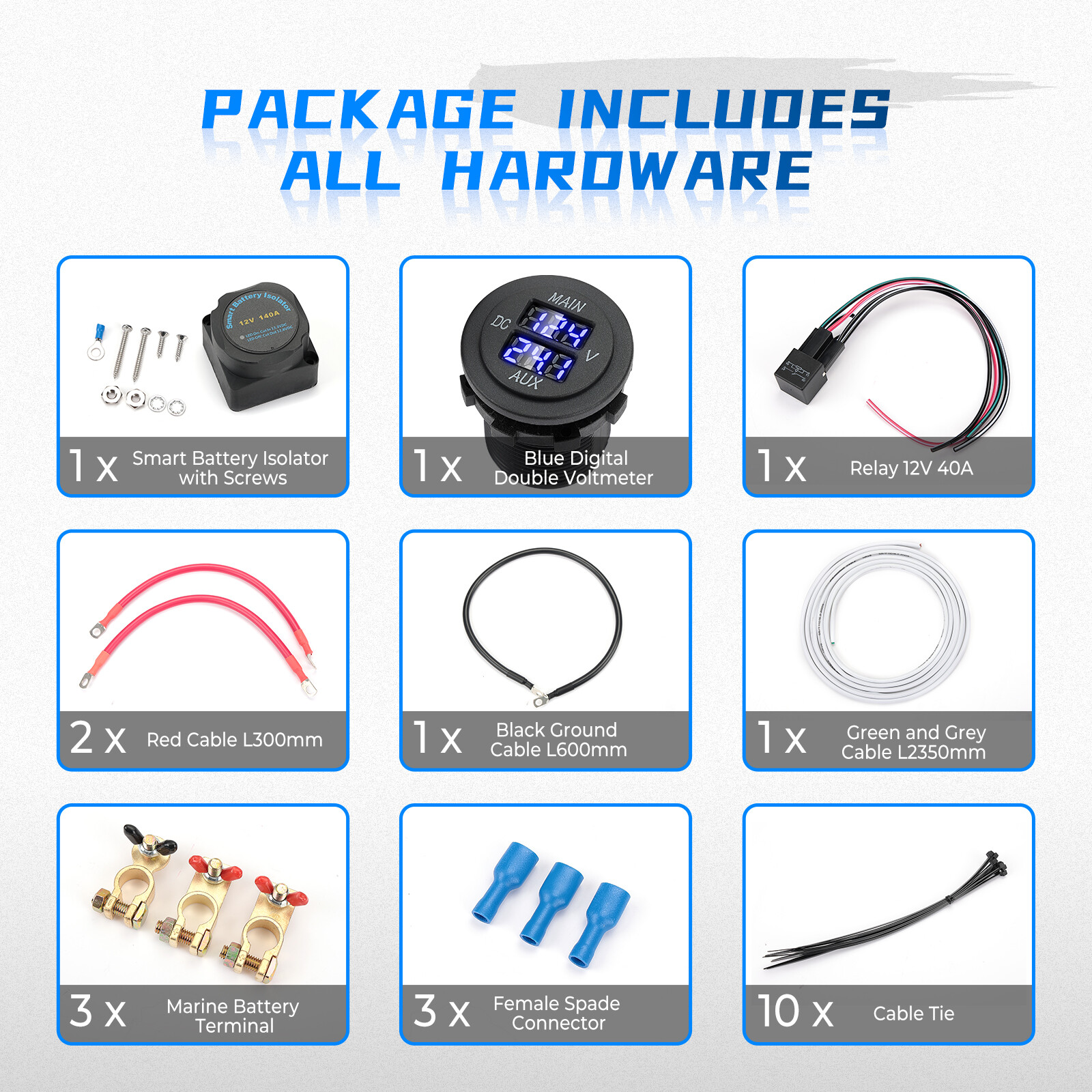 Dual Battery Isolator Connect & Monitor Kit with Voltage Sensitive Relay for UTV