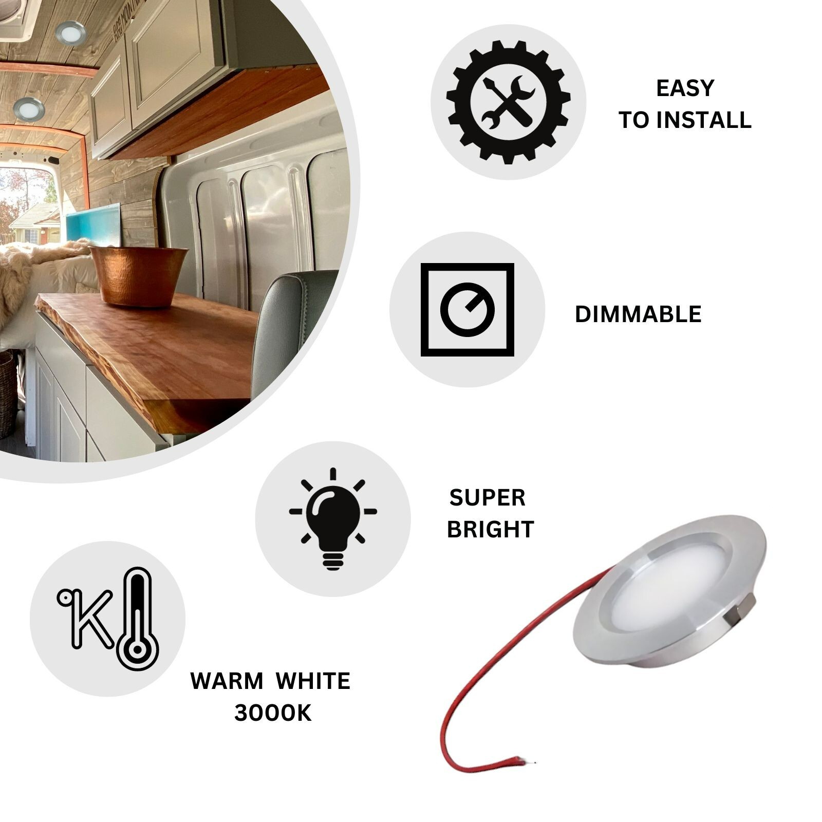 4 x LED 12V 24V Spot Lights Dimmable Caravan Boat Chrome Recessed Downlights
